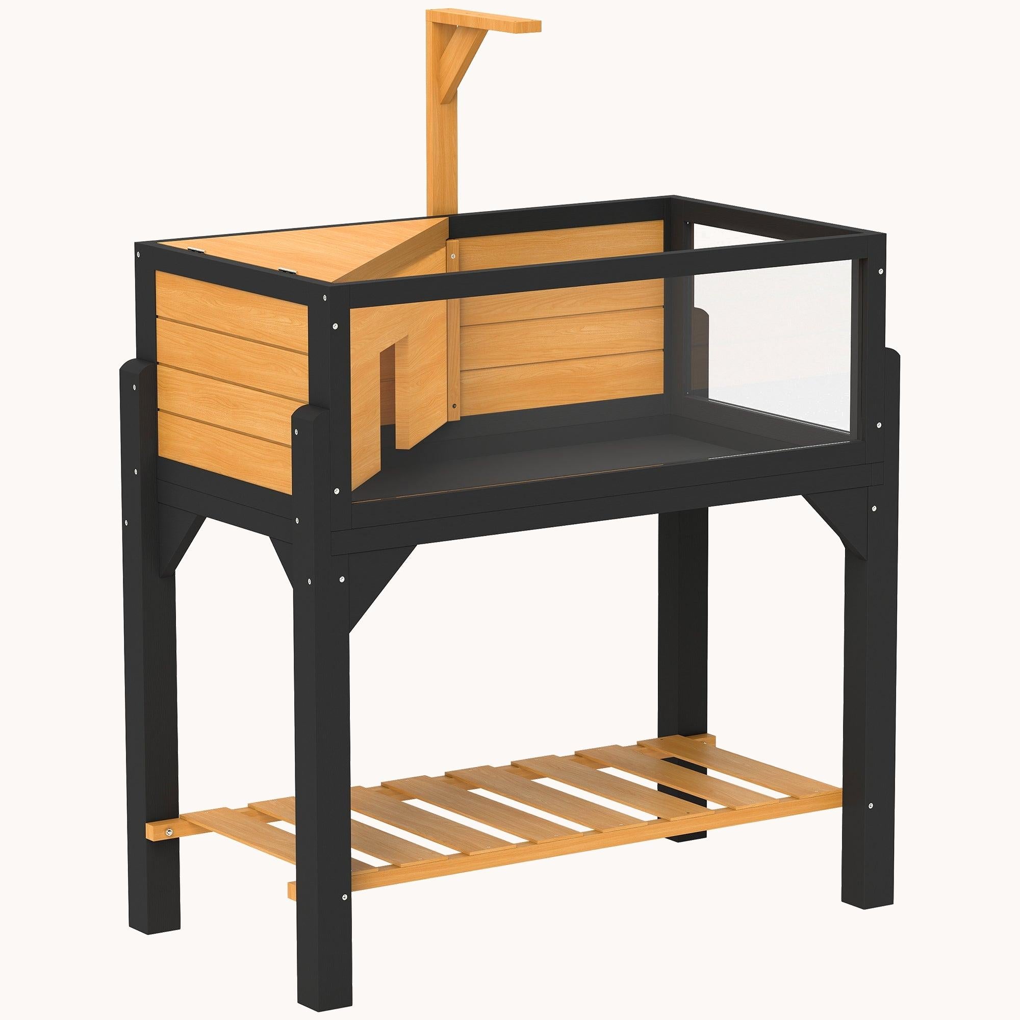 pawhut-habitat-pour-tortue-en-bois-avec-tag-re-de-rangement-et-support-de-lampe- image 2