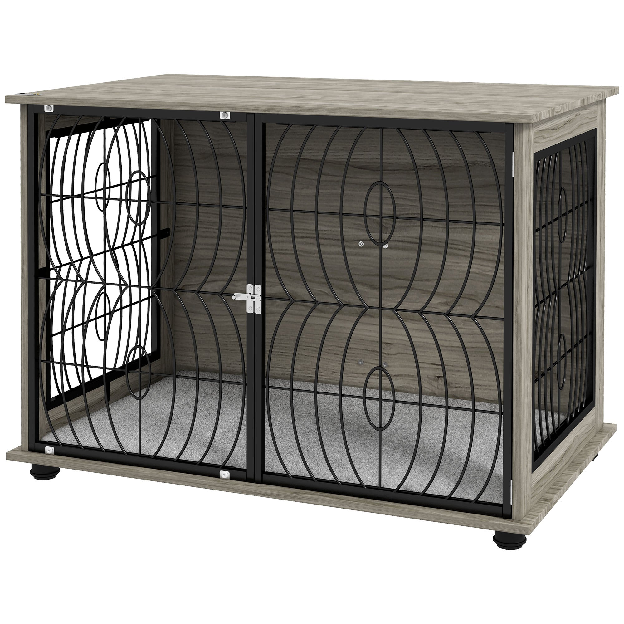 pawhut-table-d-appoint-cage-pour-chien-avec-coussin-pour-grands-animaux-gris image 2