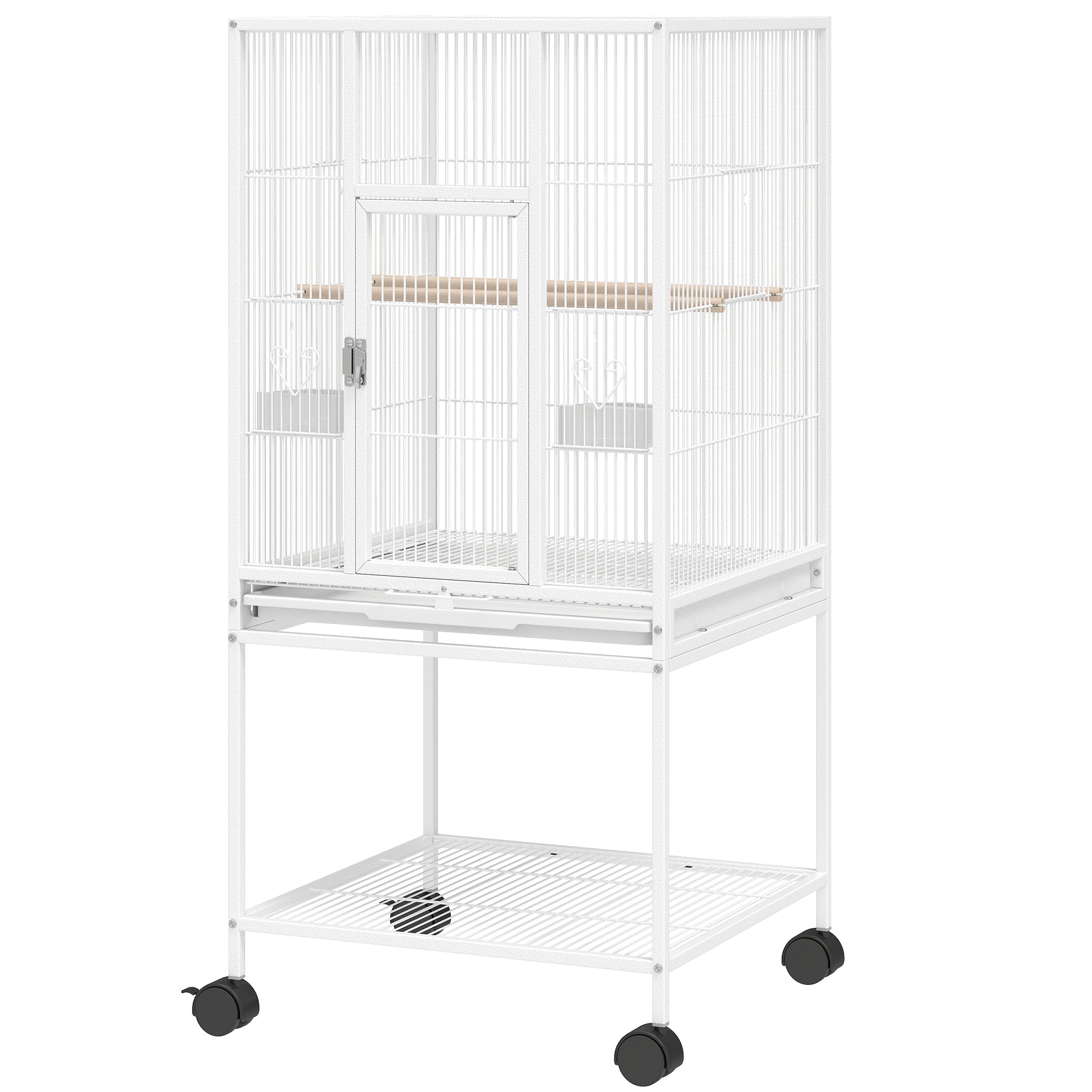 pawhut-cage-oiseaux-d-tachable-sur-roulettes-avec-tag-re-blanche-pour-petits-ois image 2