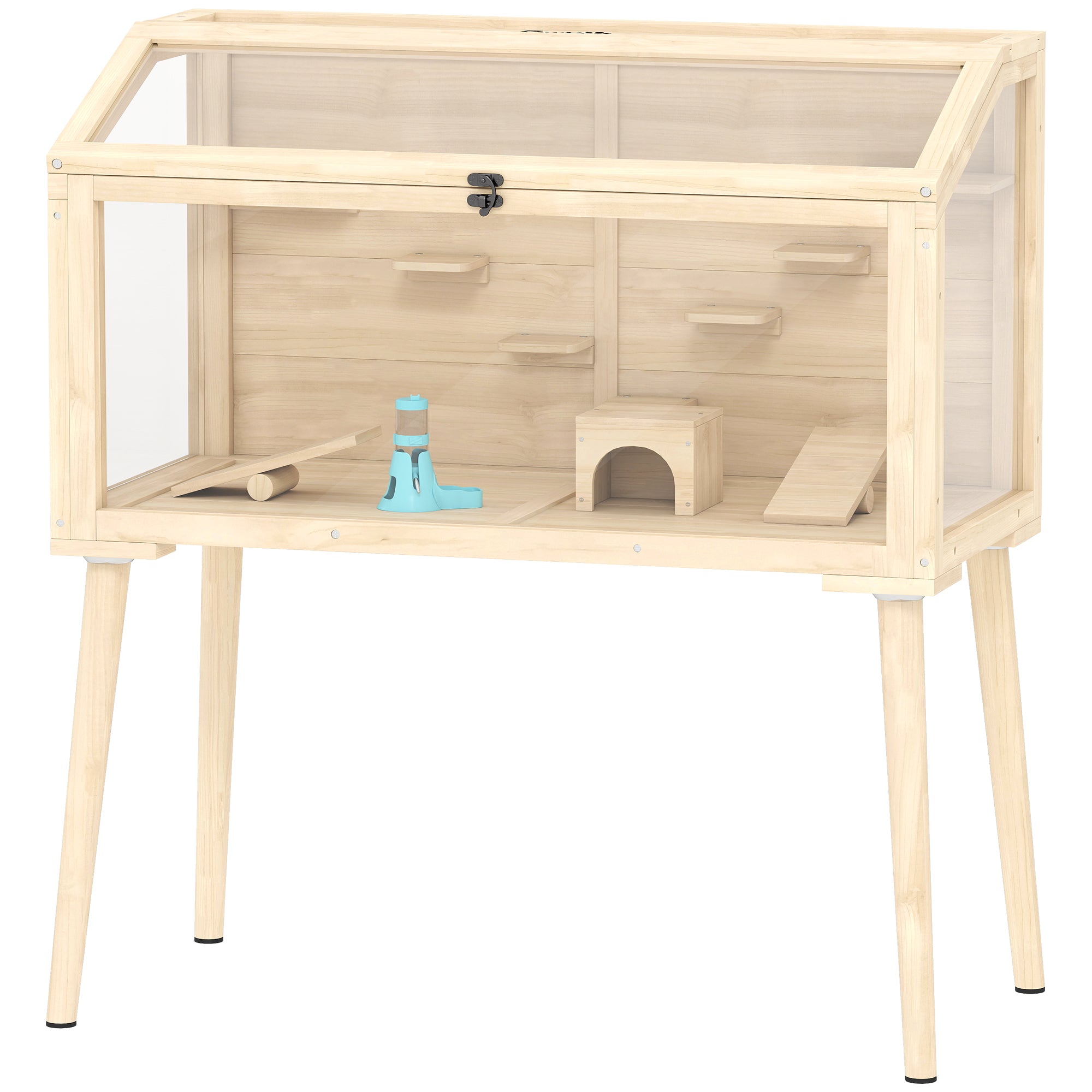 pawhut-cage-hamster-bois-110-x-52-x-101-cm-avec-plateformes-et-biberon image 2