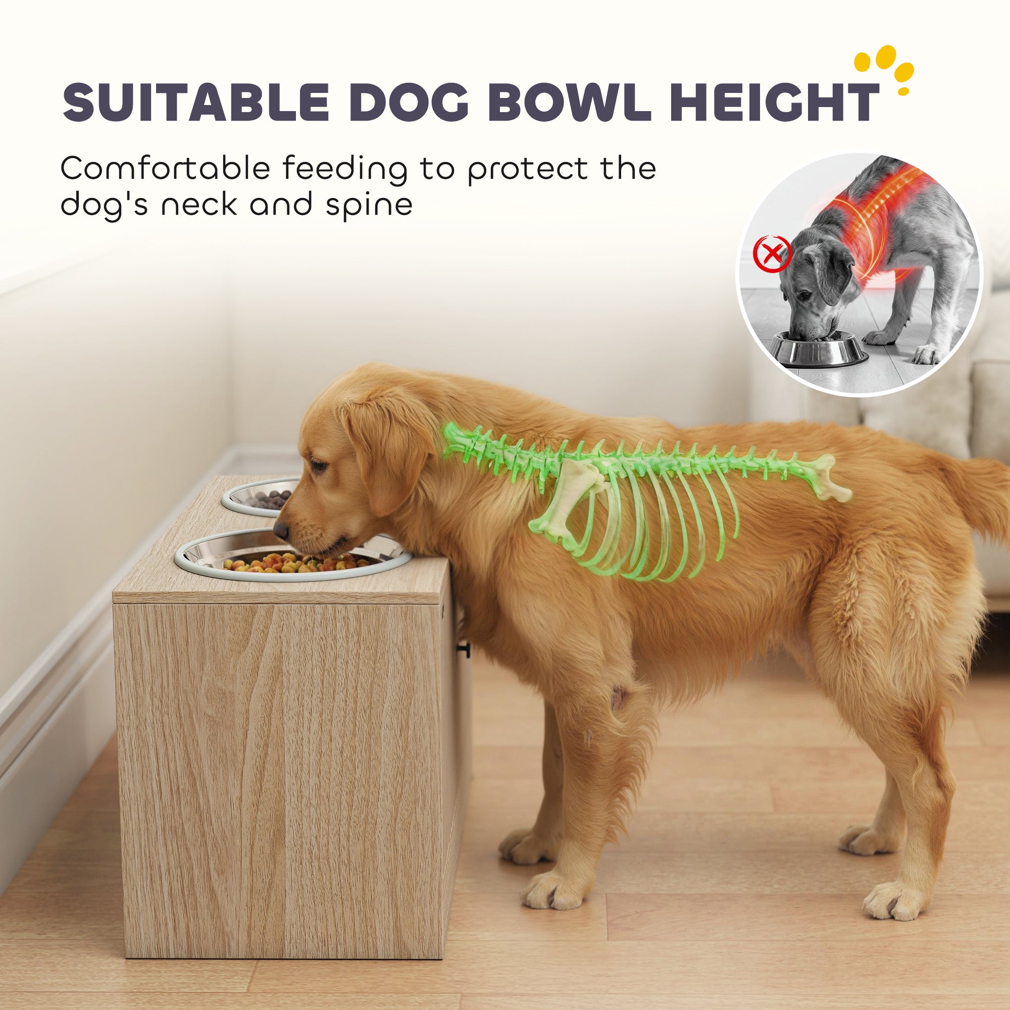 pawhut-gamelle-sur-lev-e-pour-chien-avec-meuble-de-rangement-et-2-bols-inox-ch-n image 6