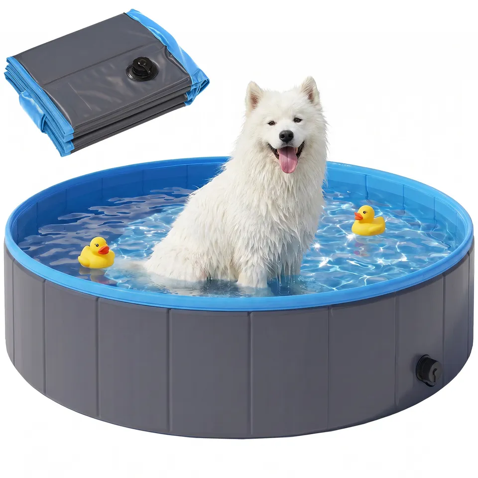 pawhut-piscine-chien-pliable-avec-fond-antid-rapant-120-x-30-cm-adaptateur-tuyau image 1