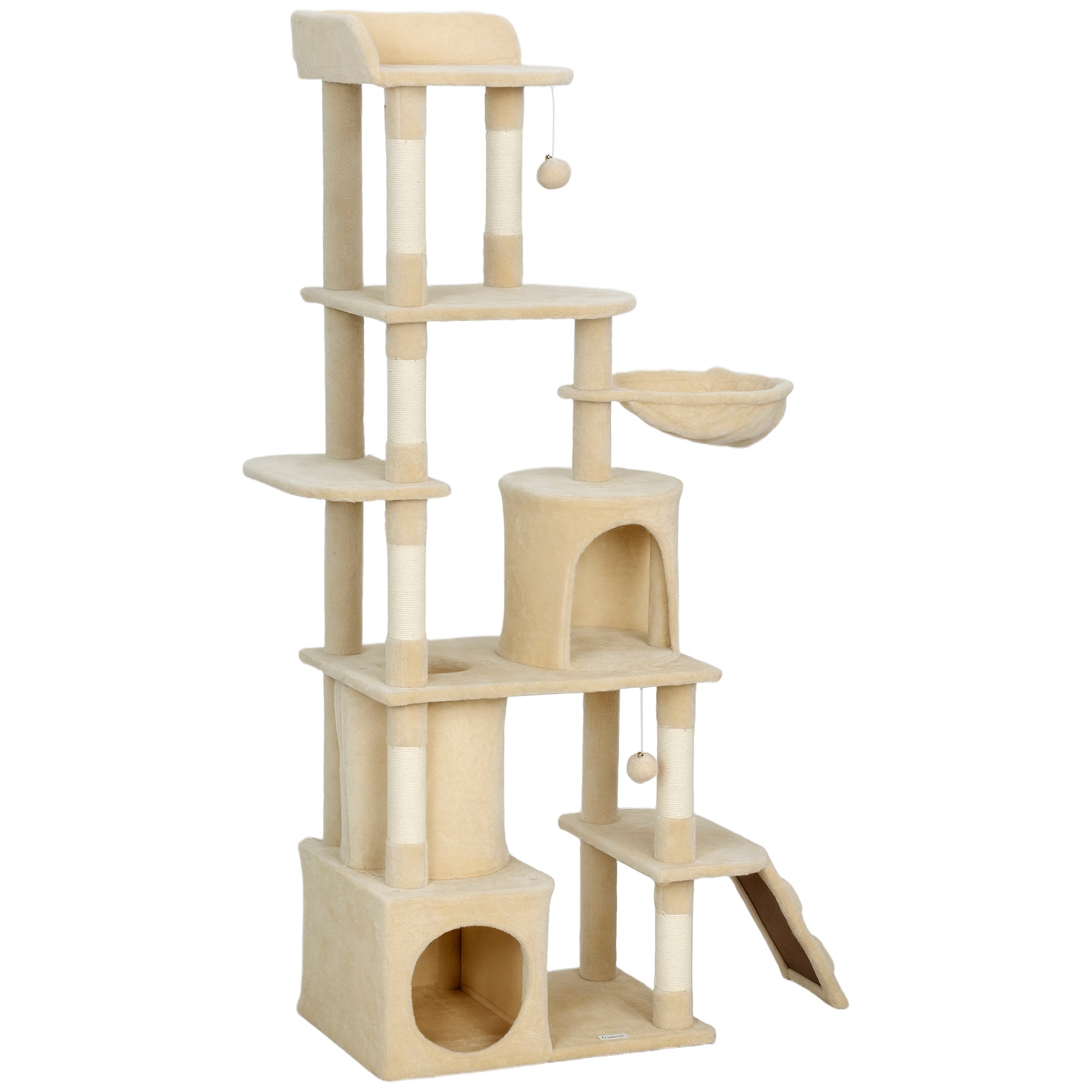 pawhut-arbre-chat-g-ant-170-cm-7-griffoirs-2-niches-hamac-beige image 2