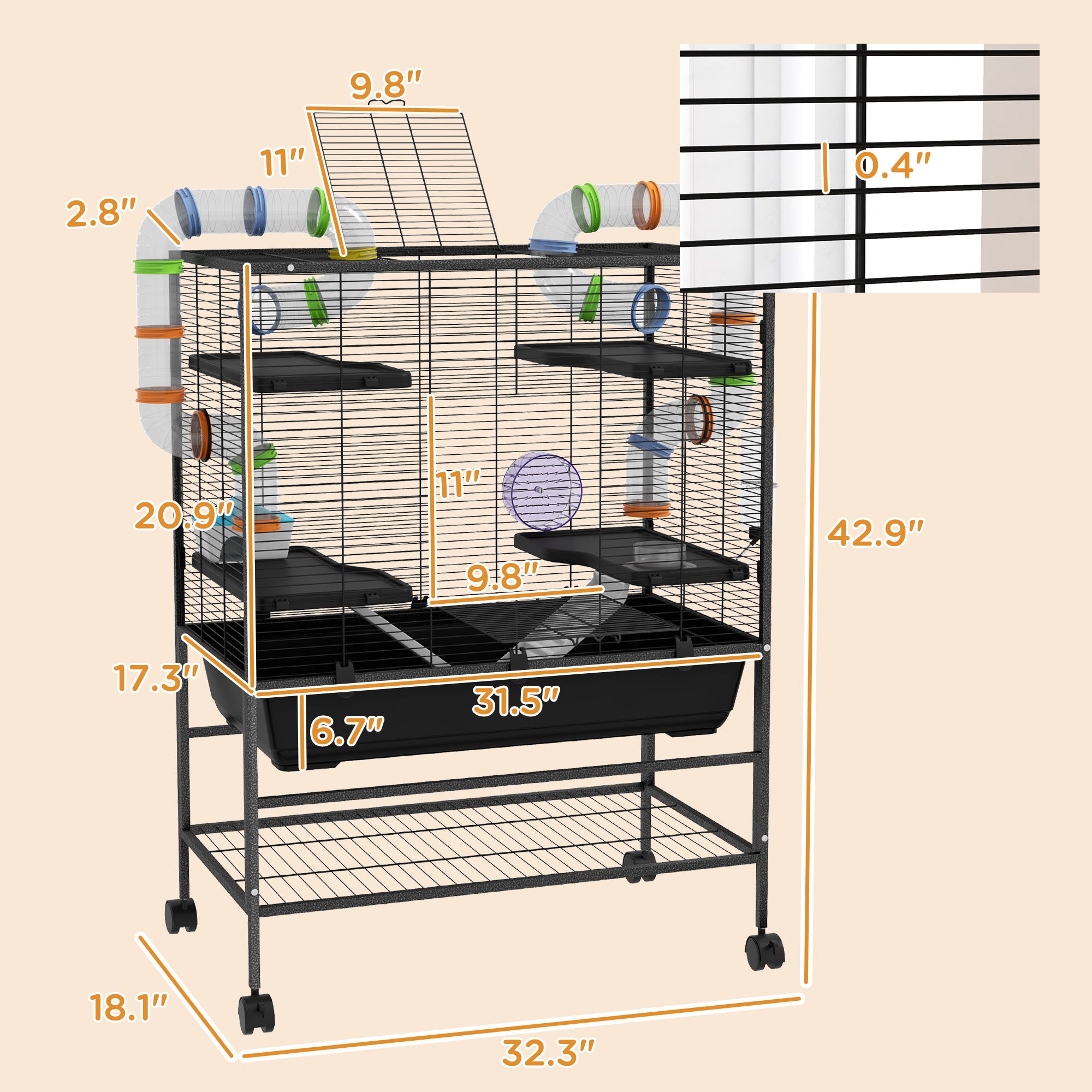 pawhut-cage-hamster-32-grande-avec-tag-re-de-rangement-et-syst-me-de-tubes-noire image 6