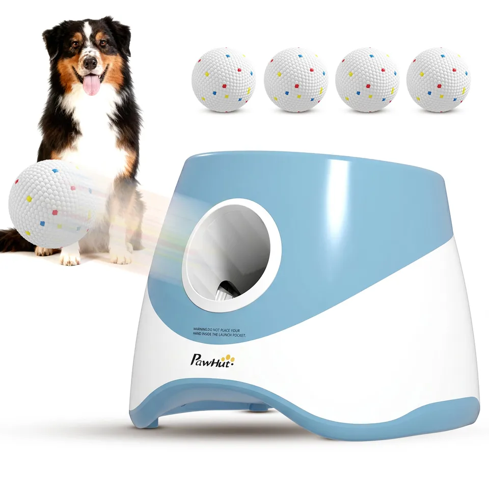 pawhut-lanceur-de-balles-automatique-bleu-6-10-14-m-5-balles-etpu-pour-chien-pet image 1