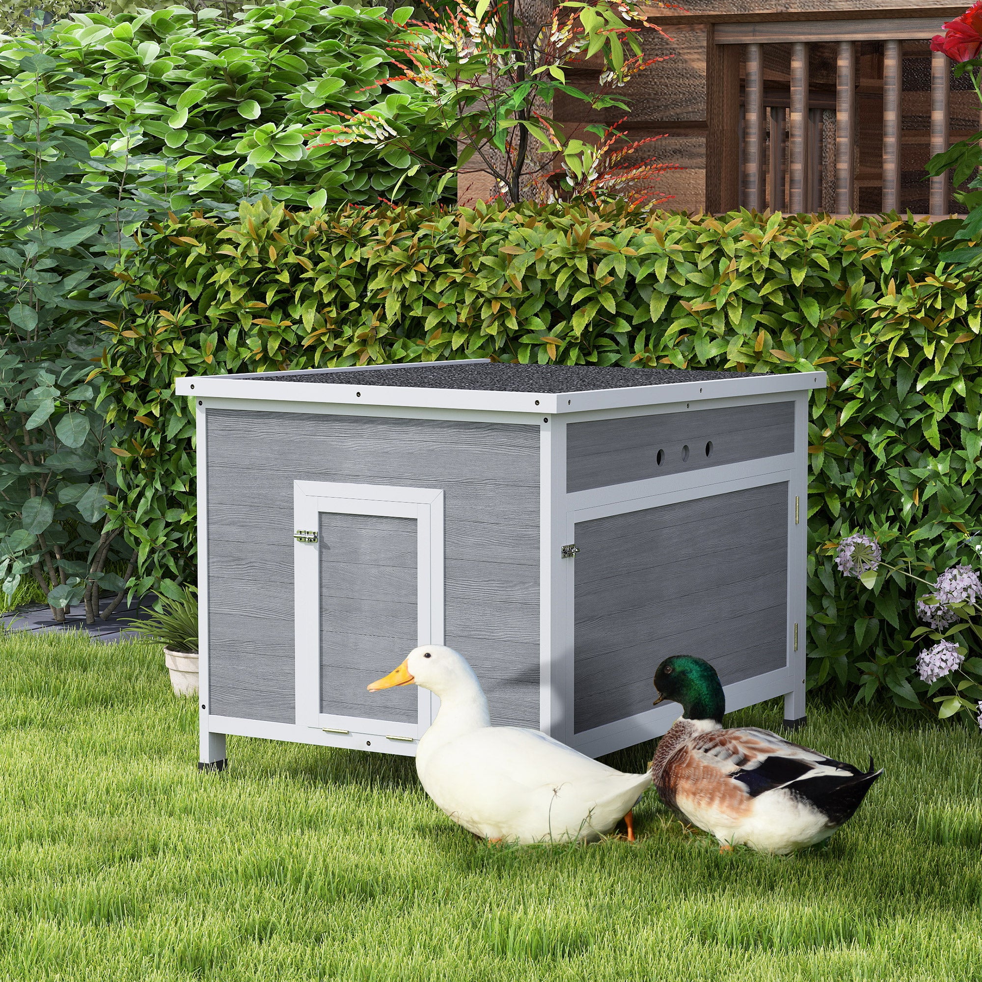 pawhut-clapier-canards-avec-toit-ouvrant-et-fond-amovible-maison-volaille-gris-c image 3