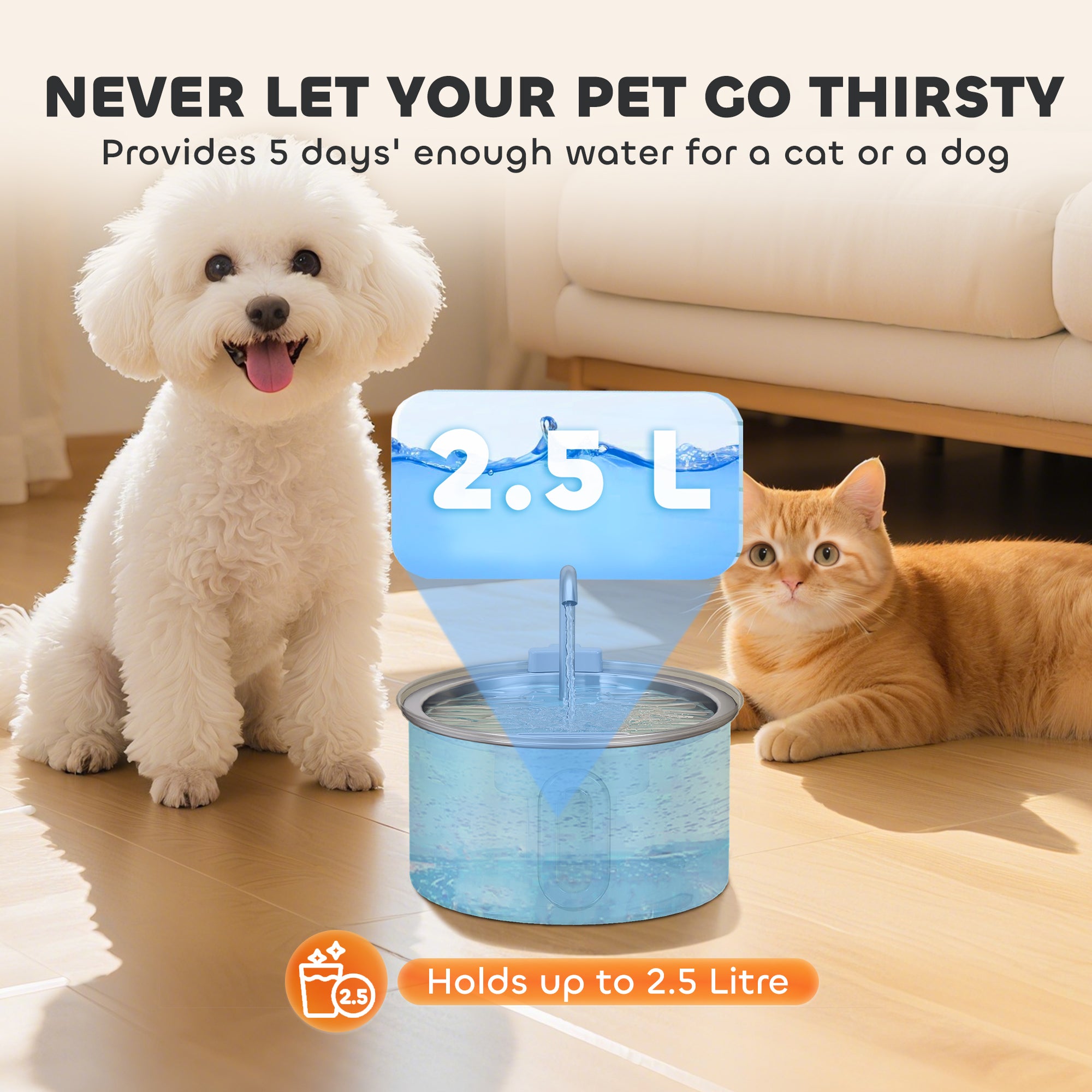 pawhut-fontaine-eau-inox-2-5-l-pour-chat-avec-pompe-silencieuse-et-7-filtres image 8