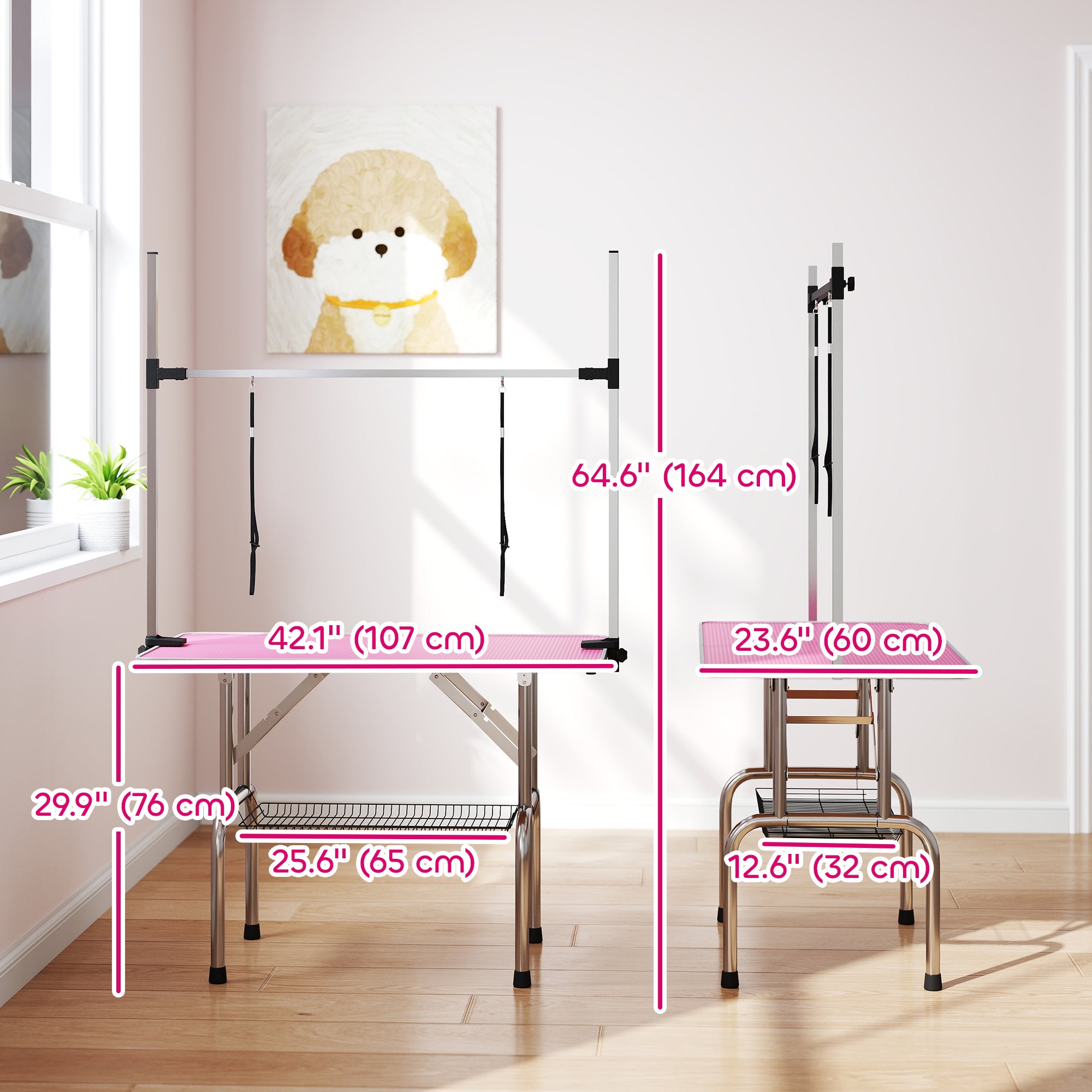 pawhut-table-de-toilettage-pliable-pour-chien-109-cm-bras-r-glable-20-81-cm-2-sa image 5
