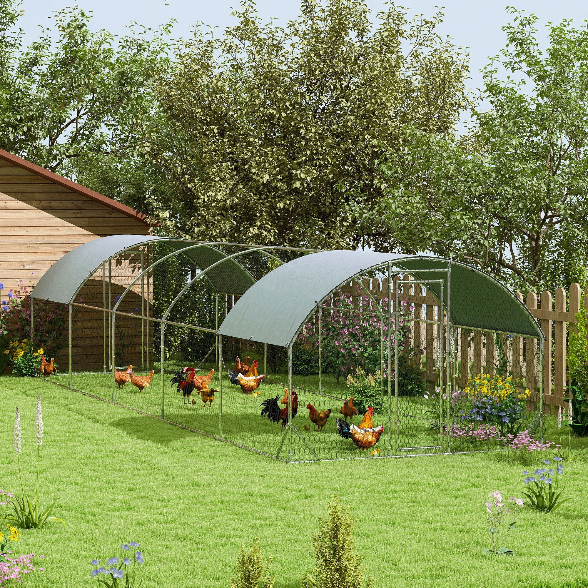 pawhut-grand-enclos-poulailler-m-tallique-9-5-m-avec-b-che-imperm-able-argent image 3