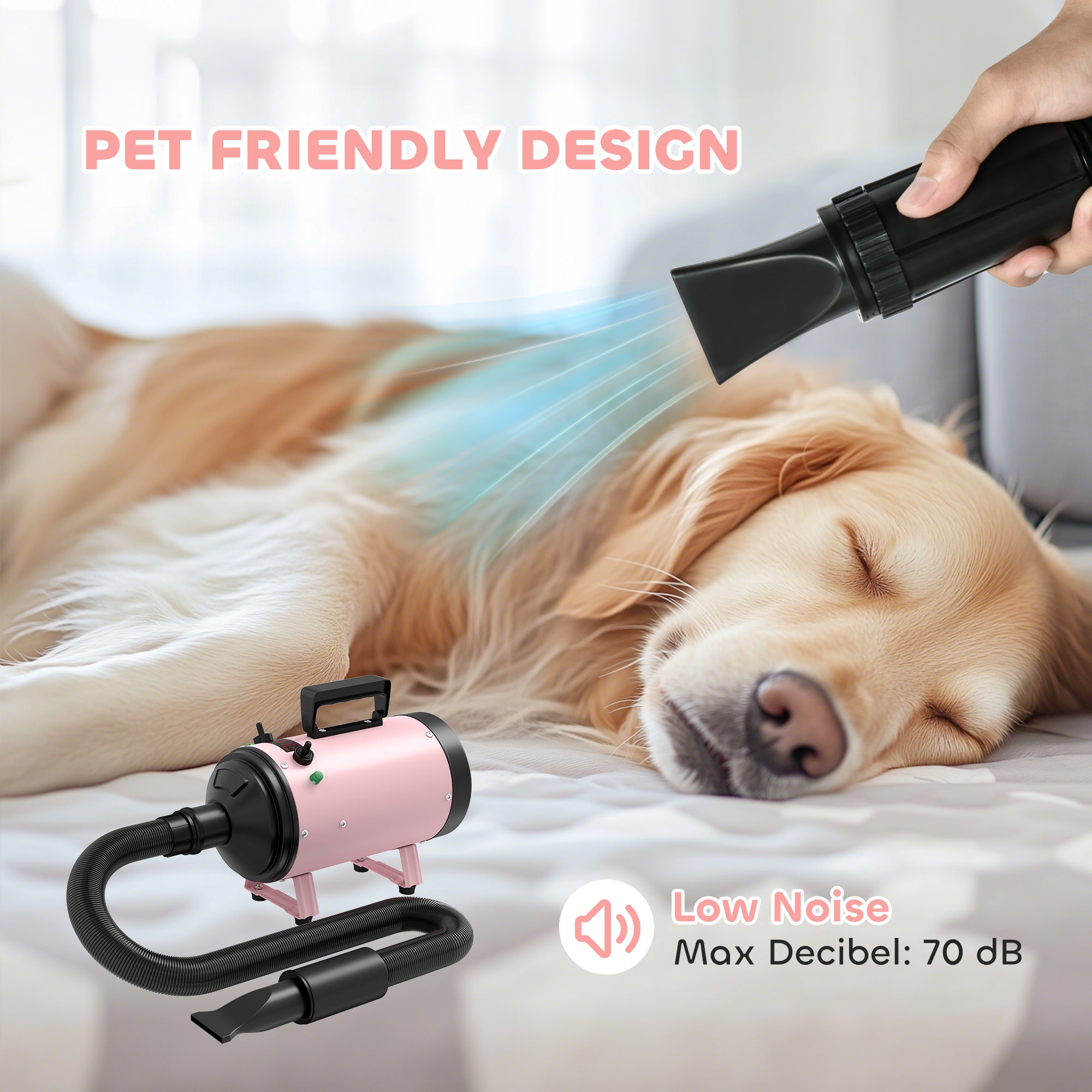 pawhut-s-che-cheveux-chien-2200w-temp-rature-r-glable-silencieux-3-embouts-rose image 7