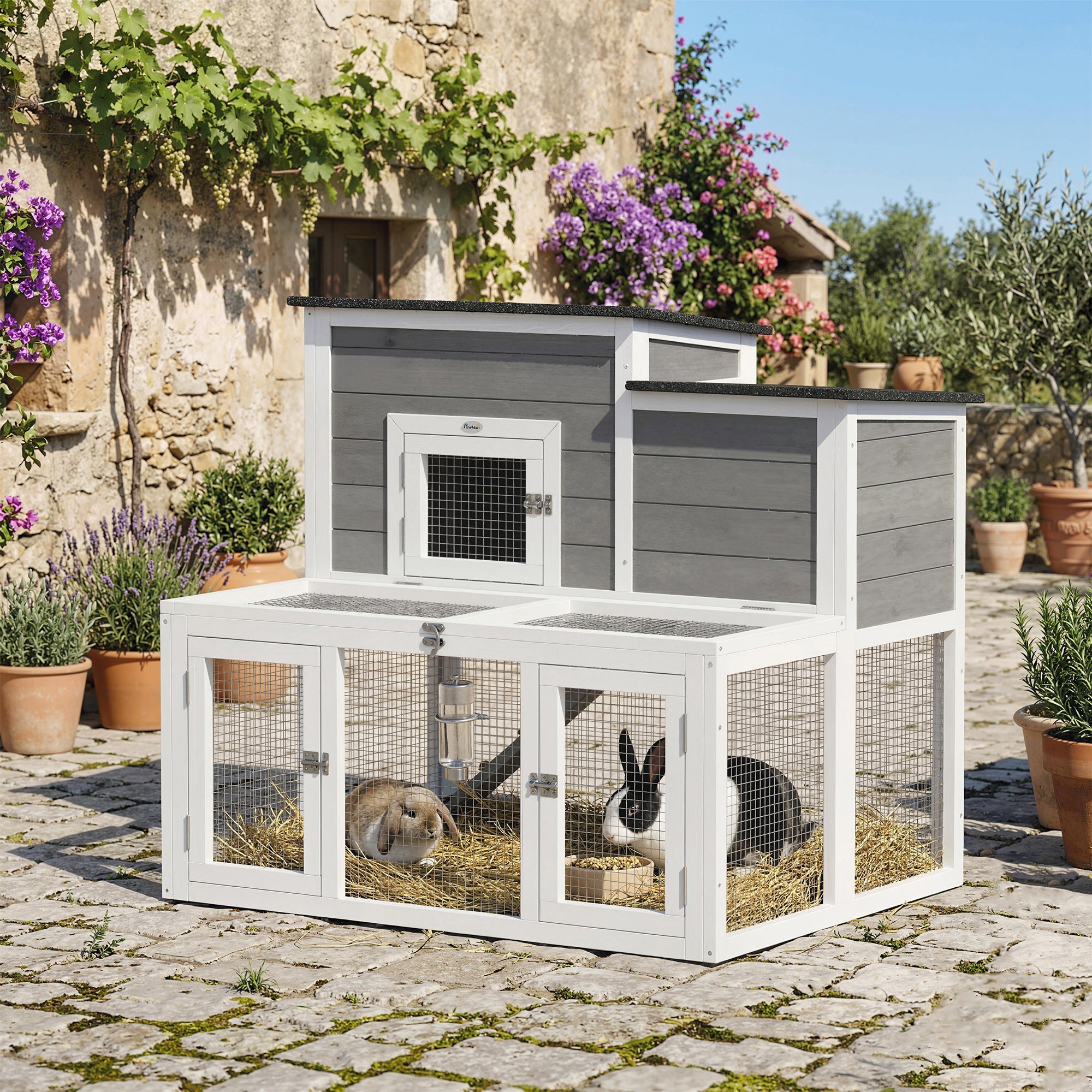 pawhut-clapier-lapin-bois-2-tages-97-x-75-5-x-90-cm-gris image 3