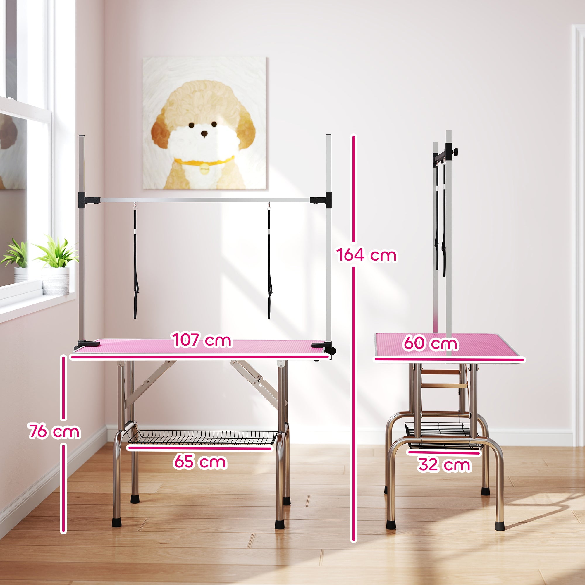 pawhut-table-de-toilettage-pliable-rose-107-x-60-x-164-cm-40-kg image 5