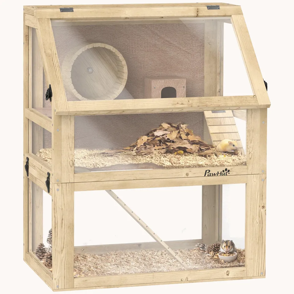 pawhut-habitat-hamster-panoramique-naturel-3-tages-24-x-16-x-29-5-avec-base-amov image 1