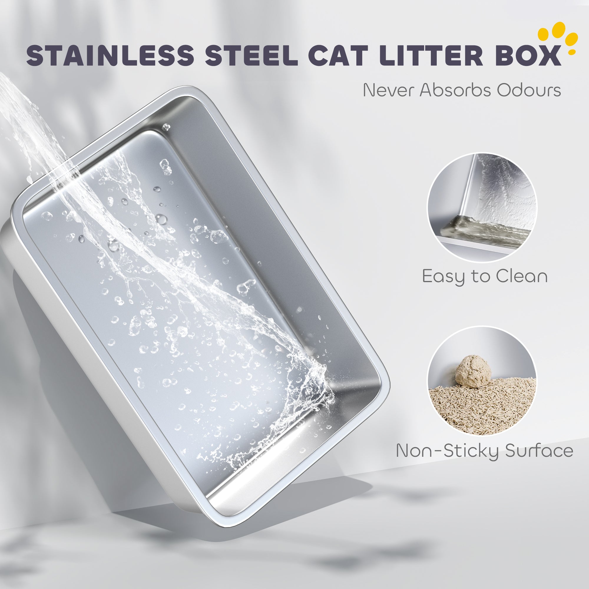 pawhut-bac-liti-re-chat-xl-inox-avec-pelle-et-parois-hautes-gris-fonc image 6