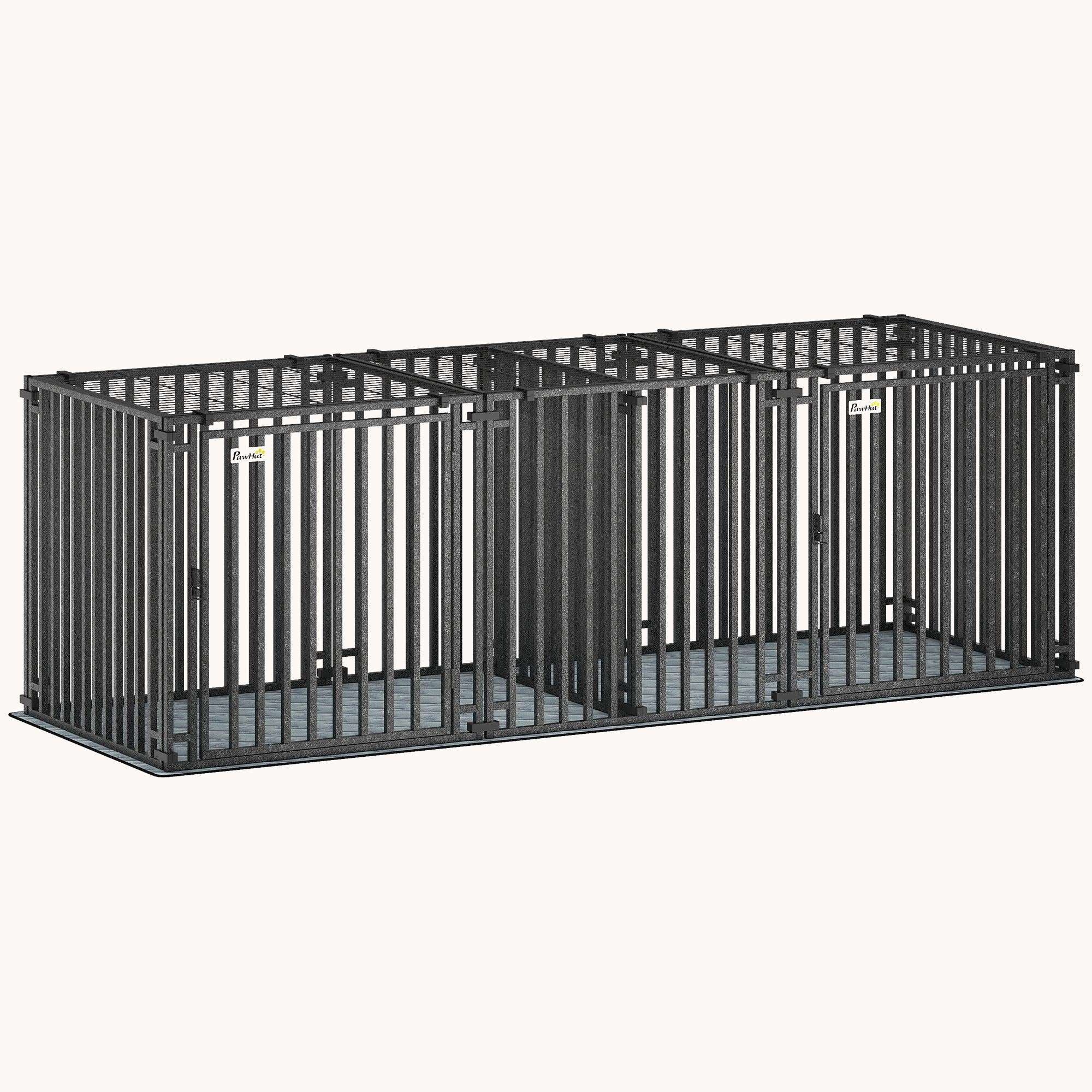 pawhut-cage-chien-m-tal-robuste-83-avec-s-parateur-et-tapis-tanche-noir image 1