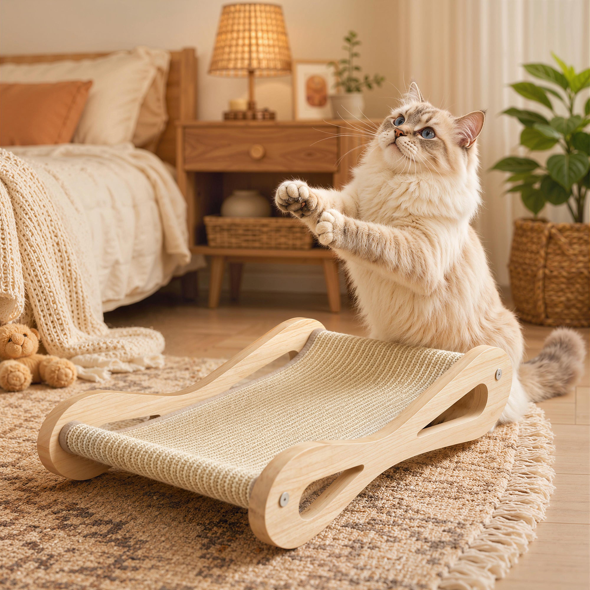 pawhut-griffoir-2-en-1-en-sisal-avec-lit-lounge-bois-de-pin-60-x-35-x-13-cm-blan image 4