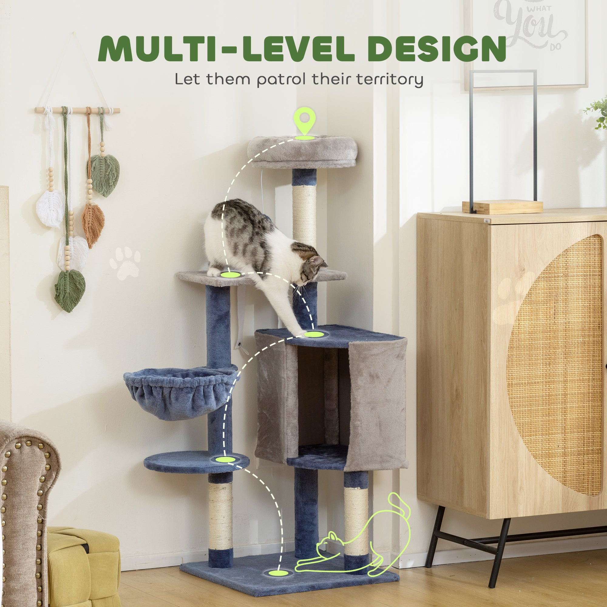 pawhut-arbre-chat-moderne-122-cm-bleu-gris-avec-niche-hamac-et-perchoir image 6