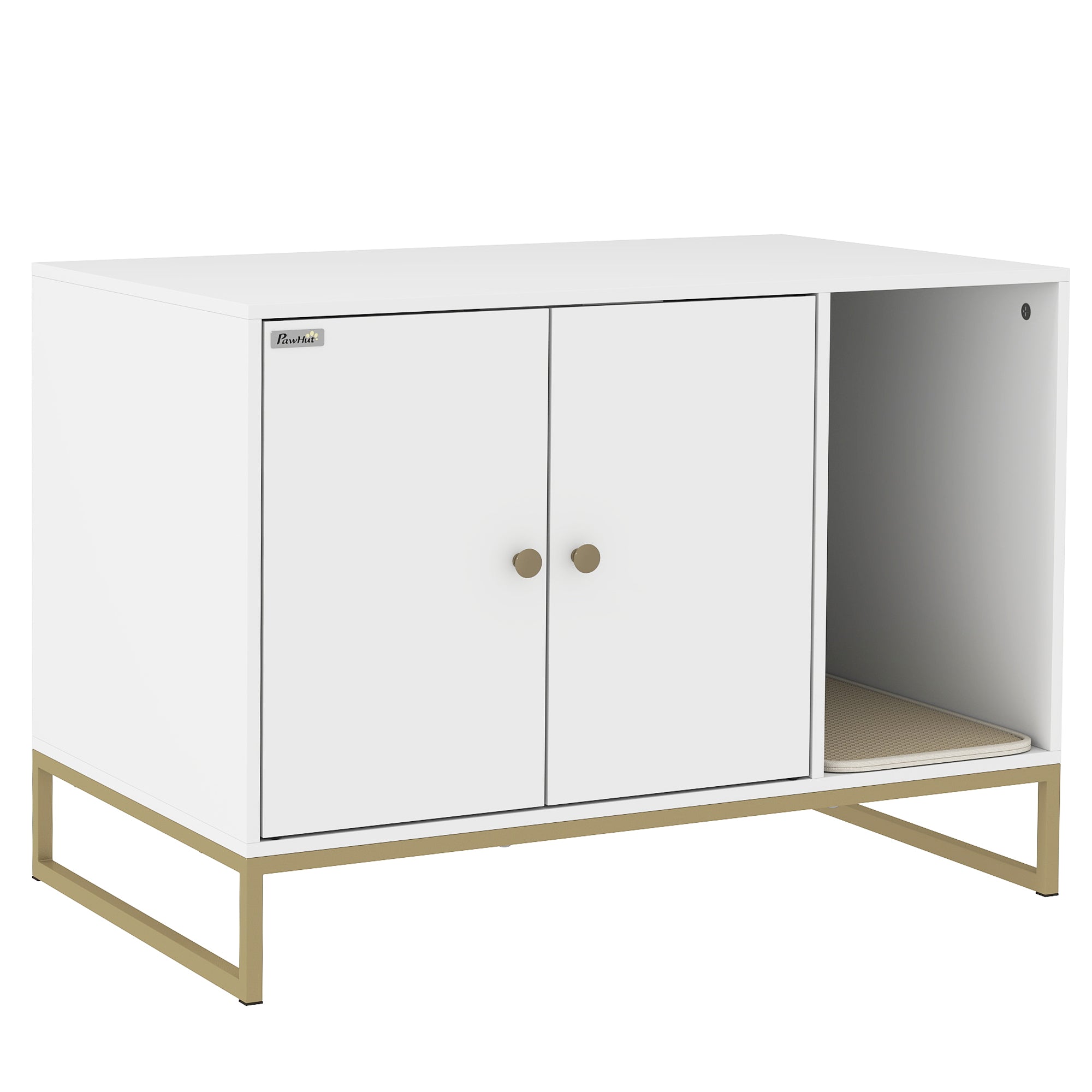 pawhut-meuble-liti-re-chat-cach-e-avec-tapis-et-rangement-blanc image 2