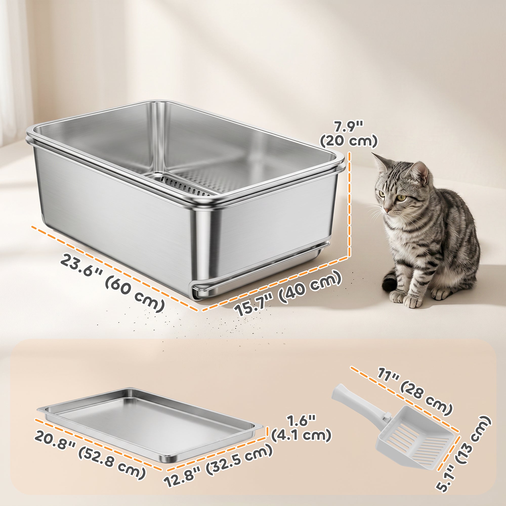 pawhut-bac-liti-re-tamiseur-xl-inox-pour-granul-s-de-pin-argent image 5
