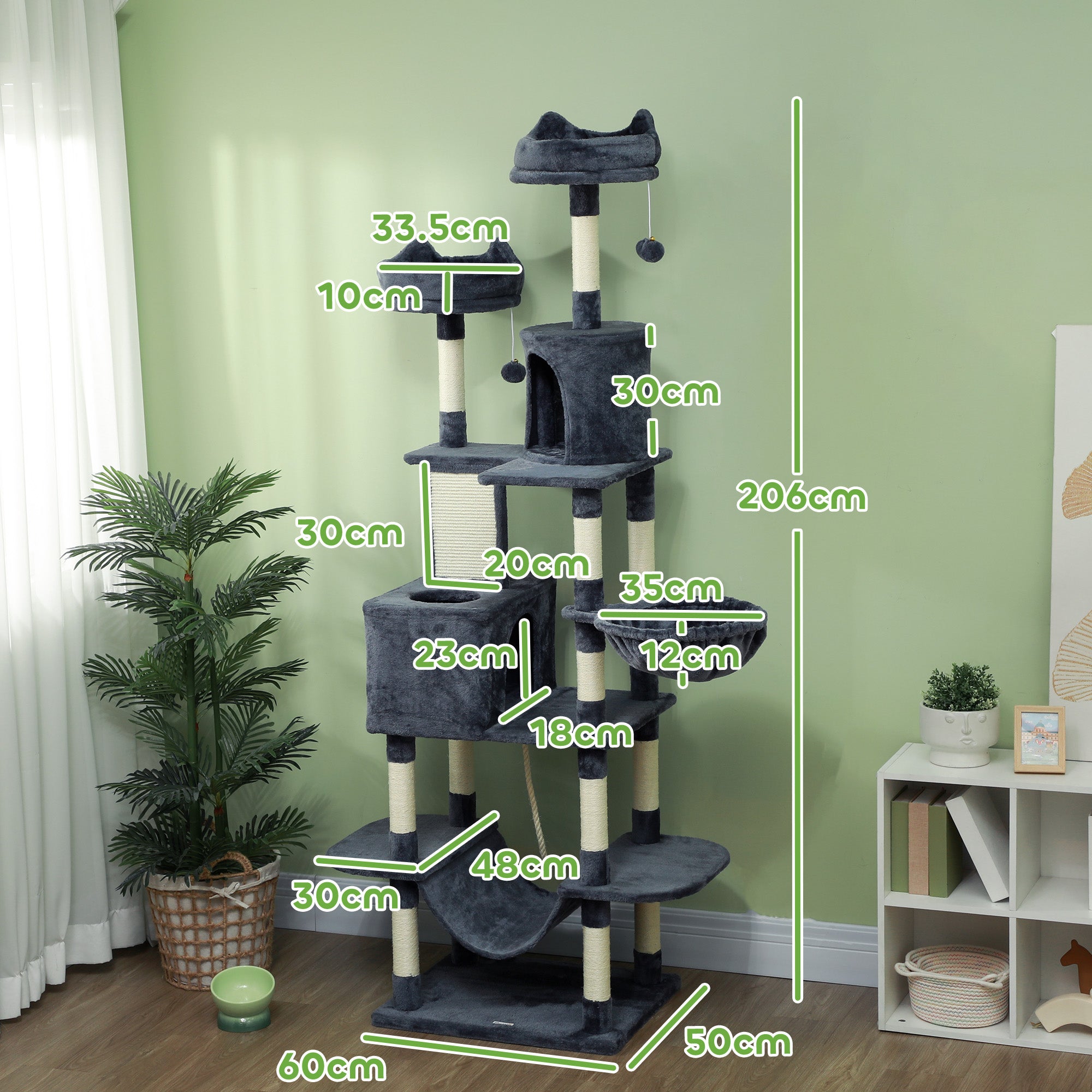 pawhut-arbre-chat-206-cm-multi-niveaux-gris-fonc image 5