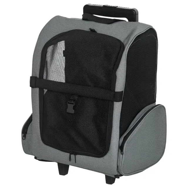 pawhut-sac-dos-transport-animal-avec-trolley-et-roulettes-gris image 1