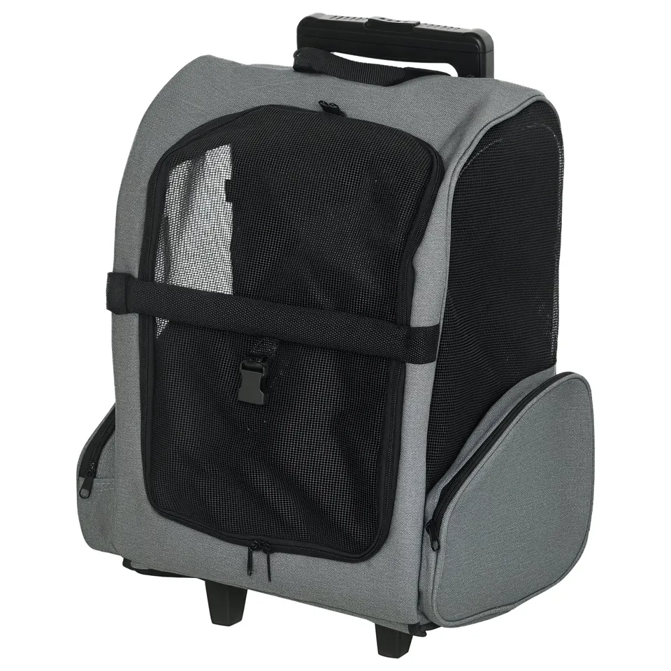 pawhut-sac-dos-transport-animal-avec-trolley-et-roulettes-gris image 1