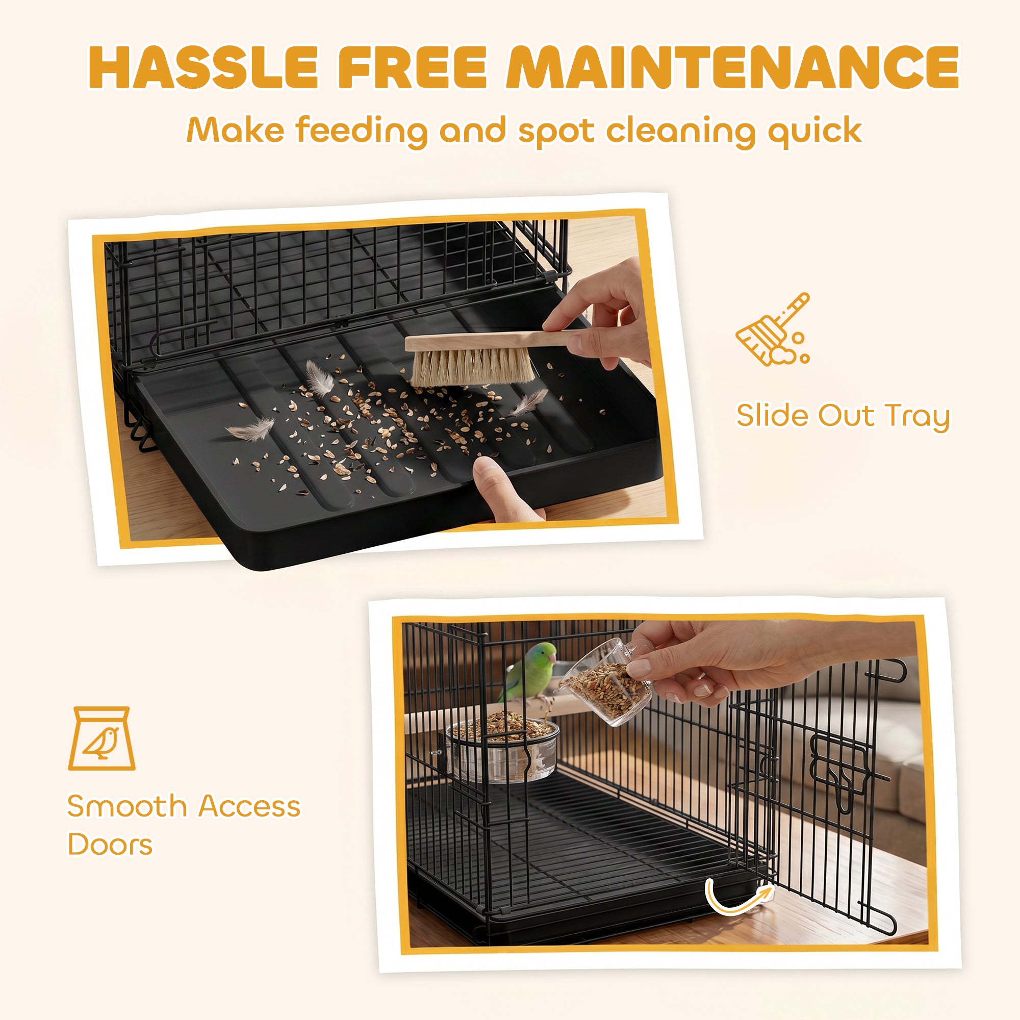 pawhut-cage-de-transport-pour-oiseau-pliable-en-m-tal-noir-perchoir-en-bois-game image 8