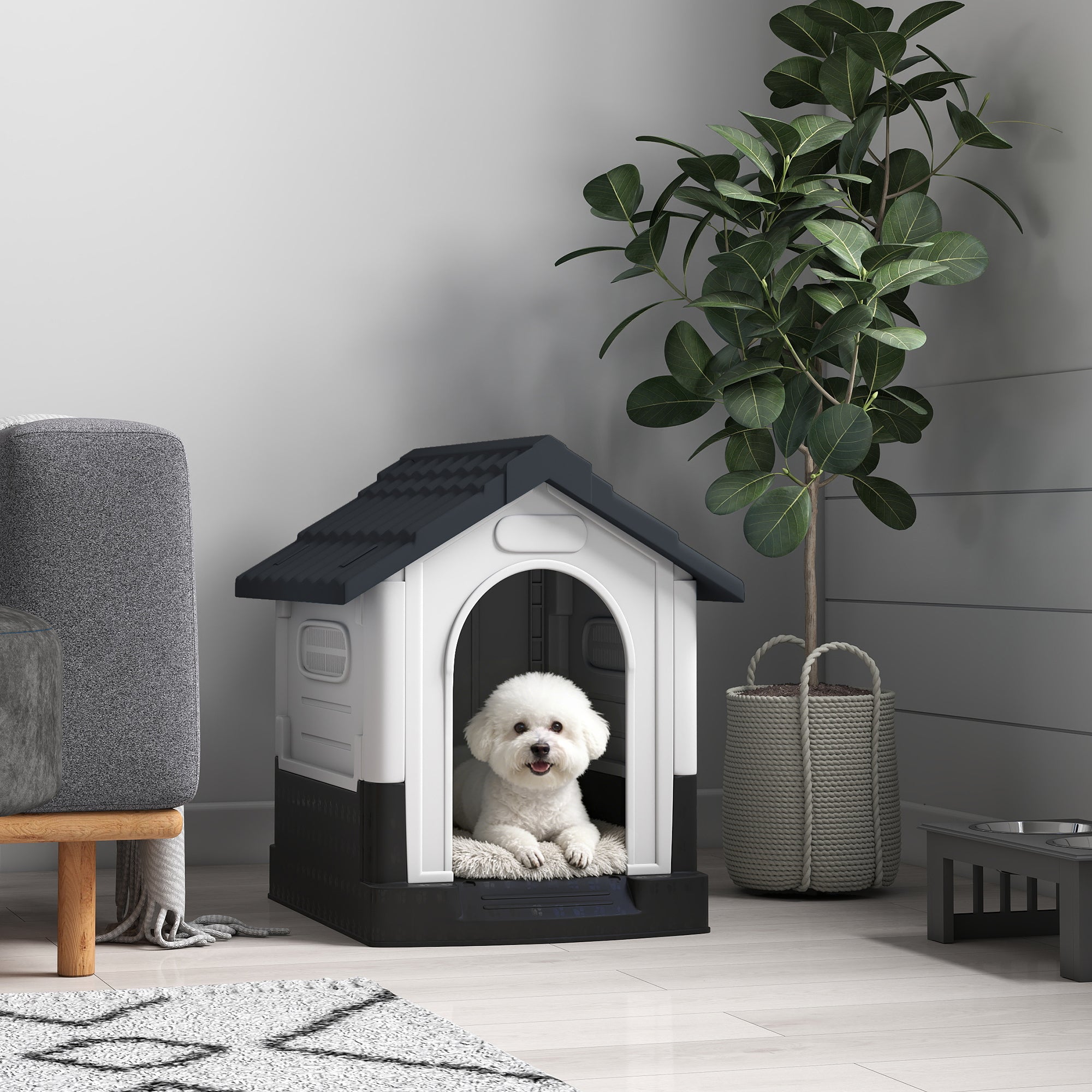 pawhut-niche-plastique-ext-rieur-ventil-e-pour-petits-chiens-gris-fonc image 3