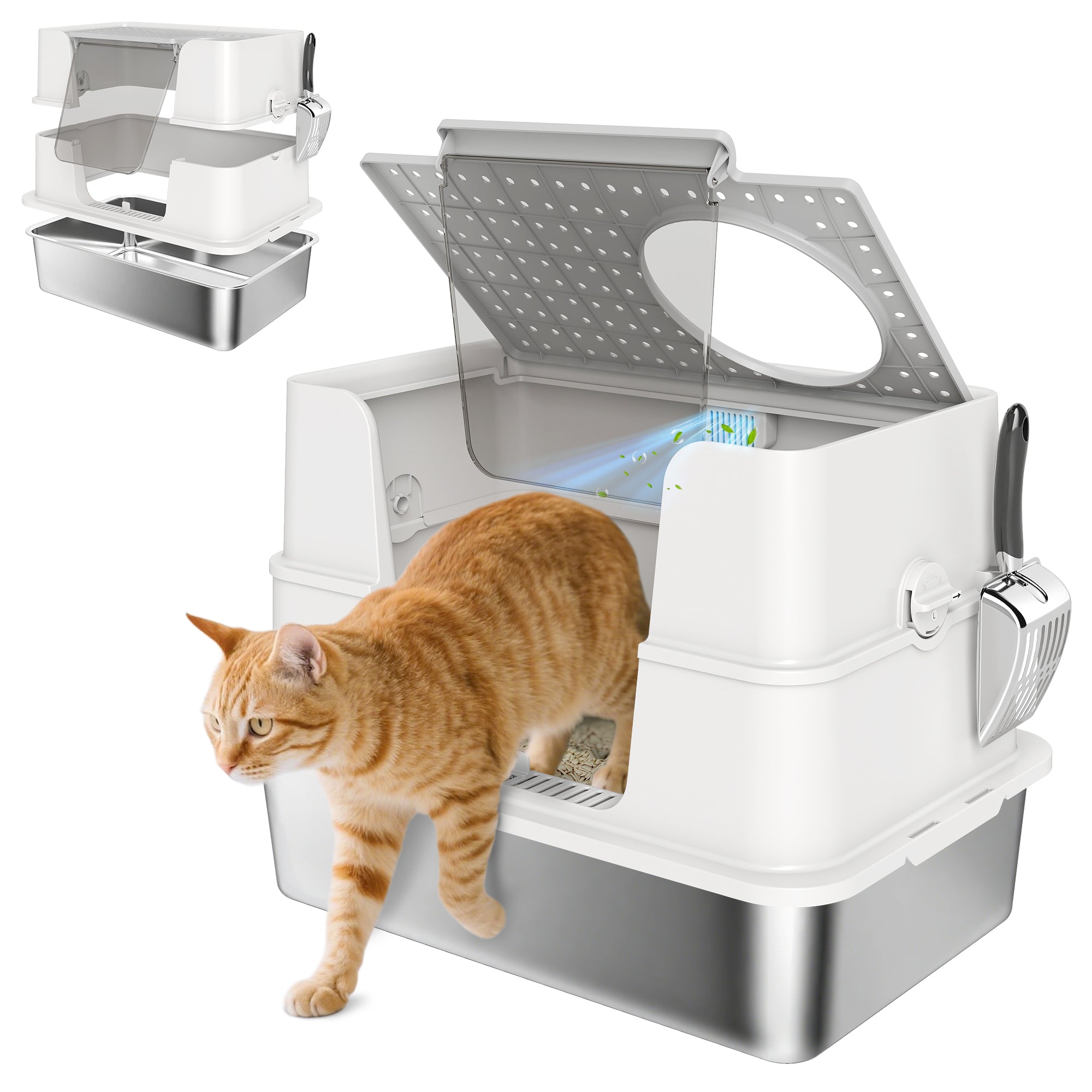 pawhut-bac-liti-re-inox-xl-couvert-double-entr-e-gris-clair image 1