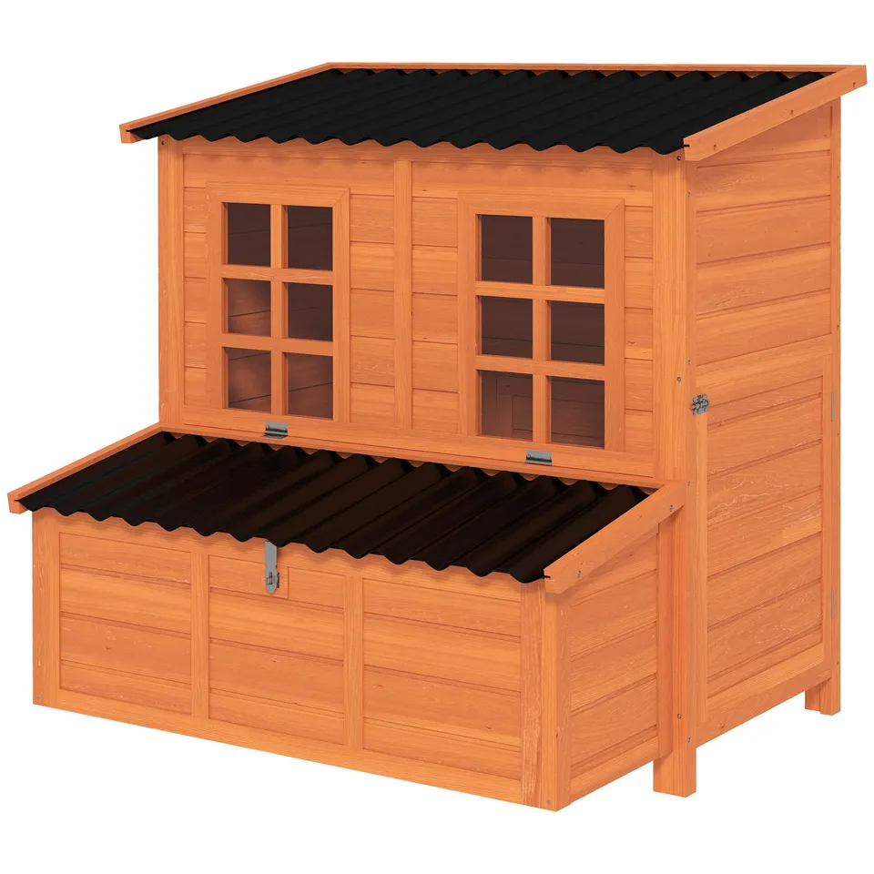 pawhut-poulailler-en-bois-99-cm-avec-pondoir-3-cases-et-toit-tanche-orange image 1