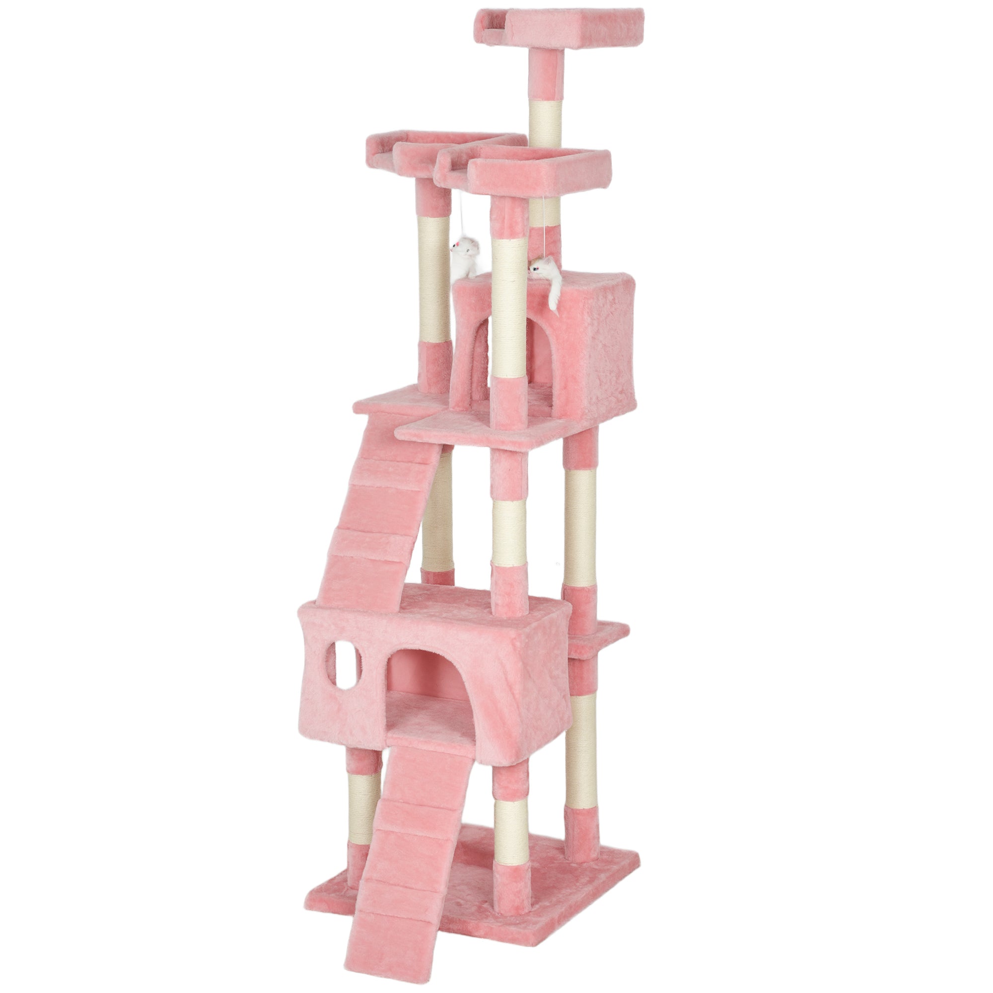 pawhut-arbre-chat-rose-68-multi-niveaux-avec-niches-griffoirs-et-perchoirs image 2