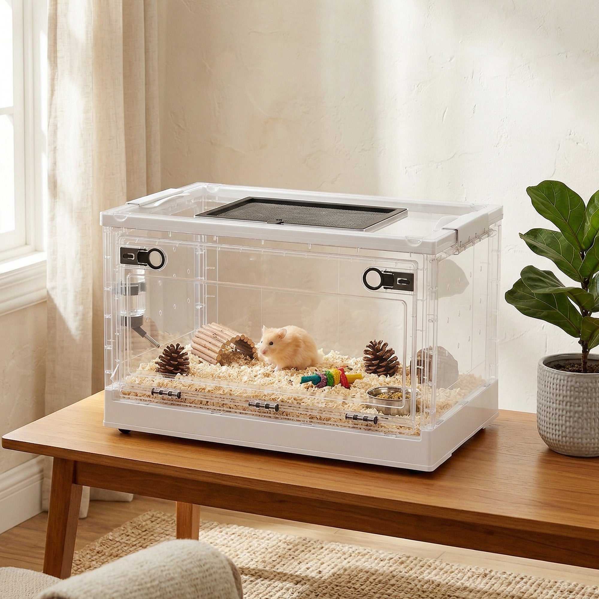 pawhut-cage-hamster-22-empilable-avec-grande-porte-frontale-et-ventilation-blanc image 3