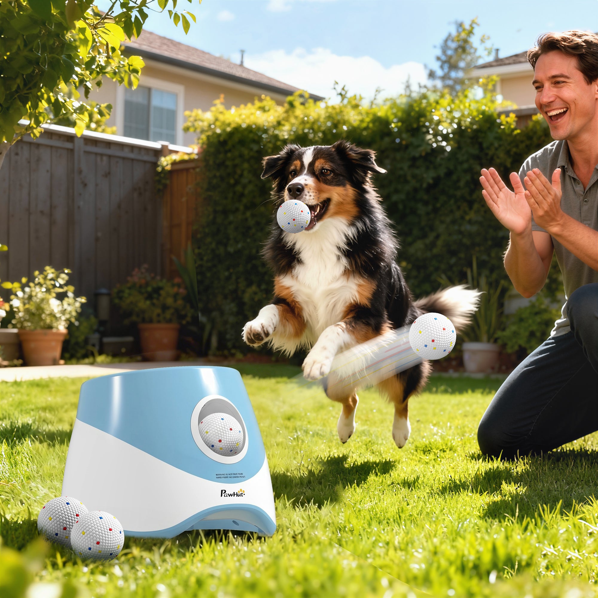 pawhut-lanceur-de-balles-automatique-bleu-6-10-14-m-5-balles-etpu-pour-chien-pet image 3