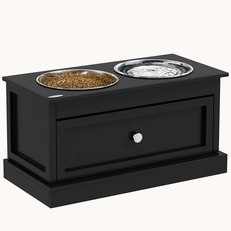 pawhut-double-gamelle-sur-lev-e-avec-tiroir-11-l-noir image 1