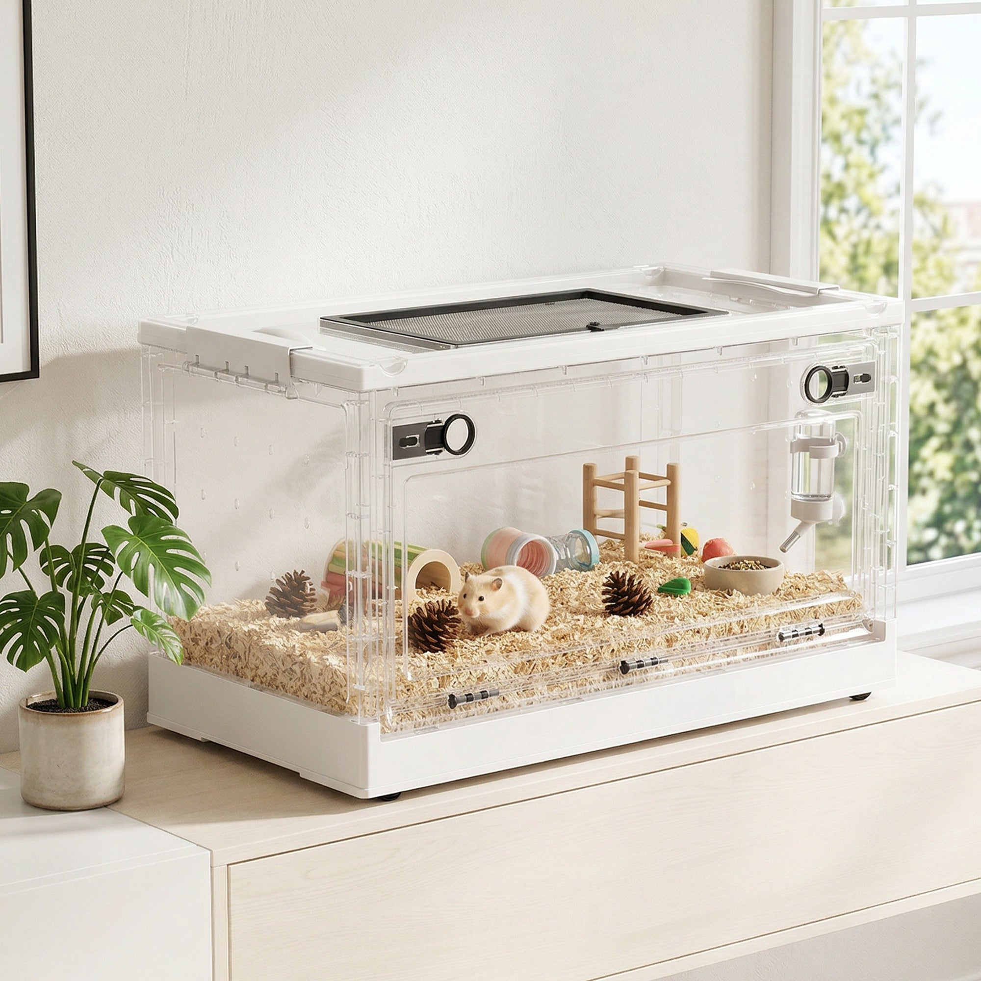 pawhut-cage-hamster-22-empilable-avec-grande-porte-frontale-et-ventilation-blanc image 4