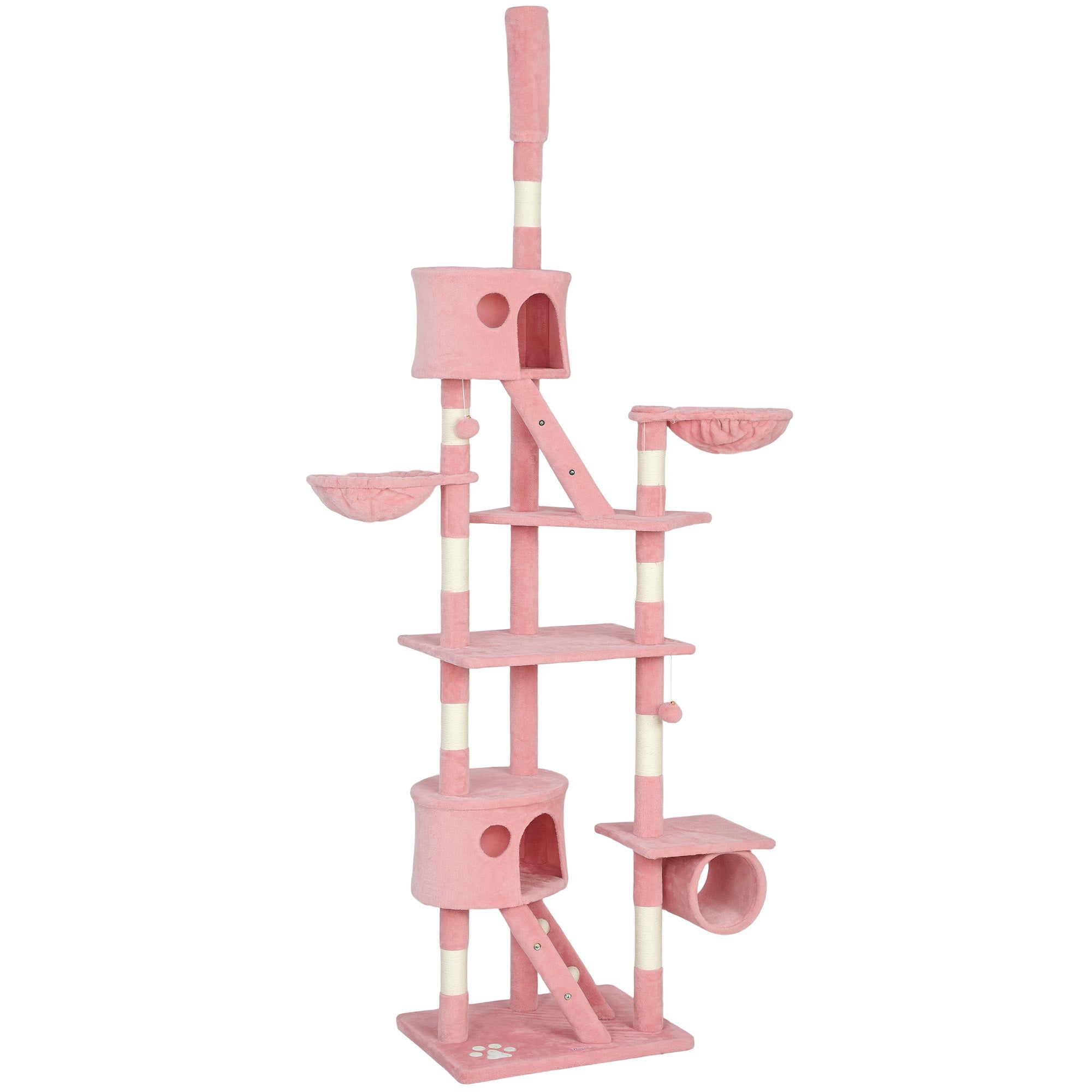 pawhut-arbre-chat-du-sol-au-plafond-7-niveaux-avec-hamacs-rose image 2