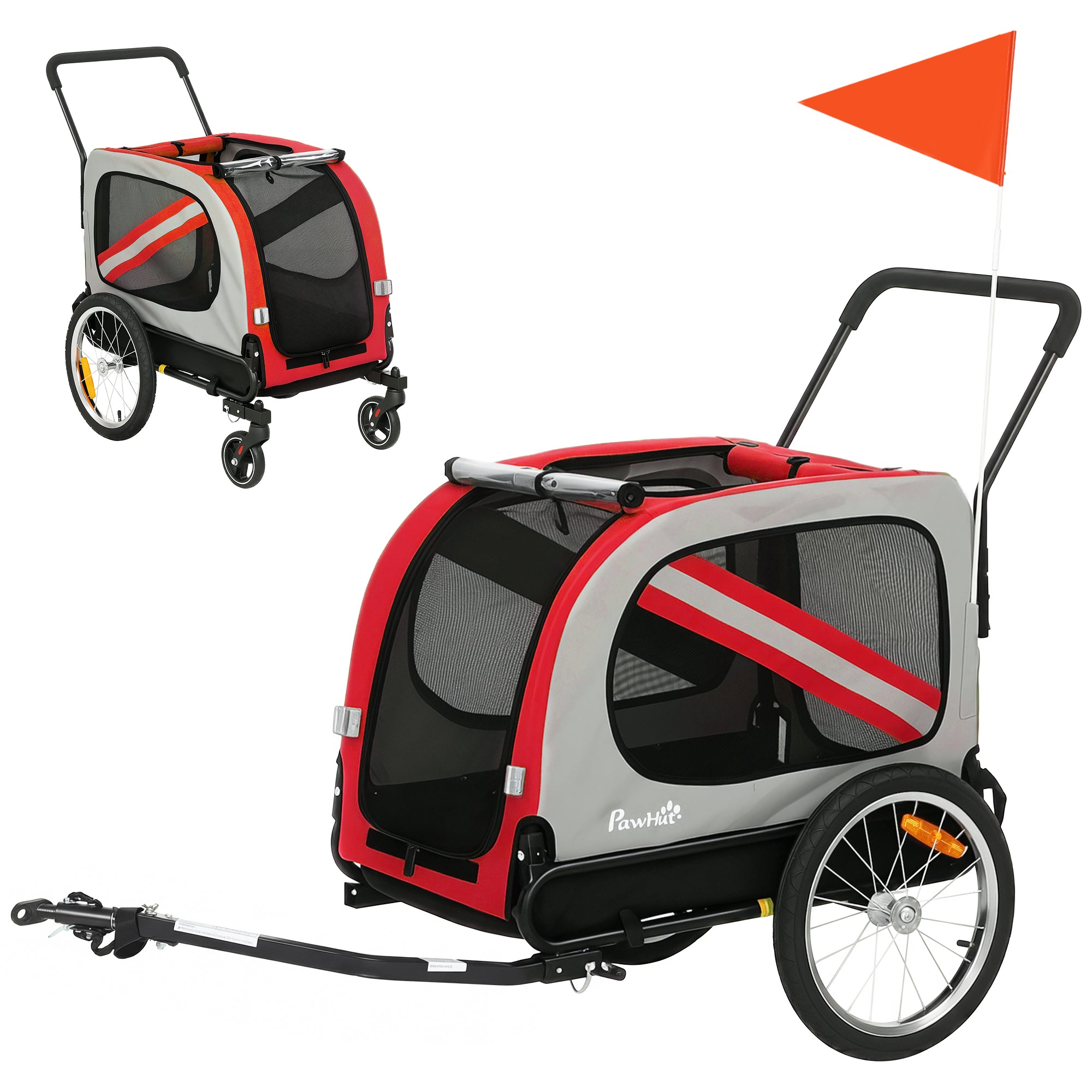 pawhut-remorque-v-lo-pour-chien-2-en-1-pliante-avec-poussette-et-harnais-de-s-cu image 2
