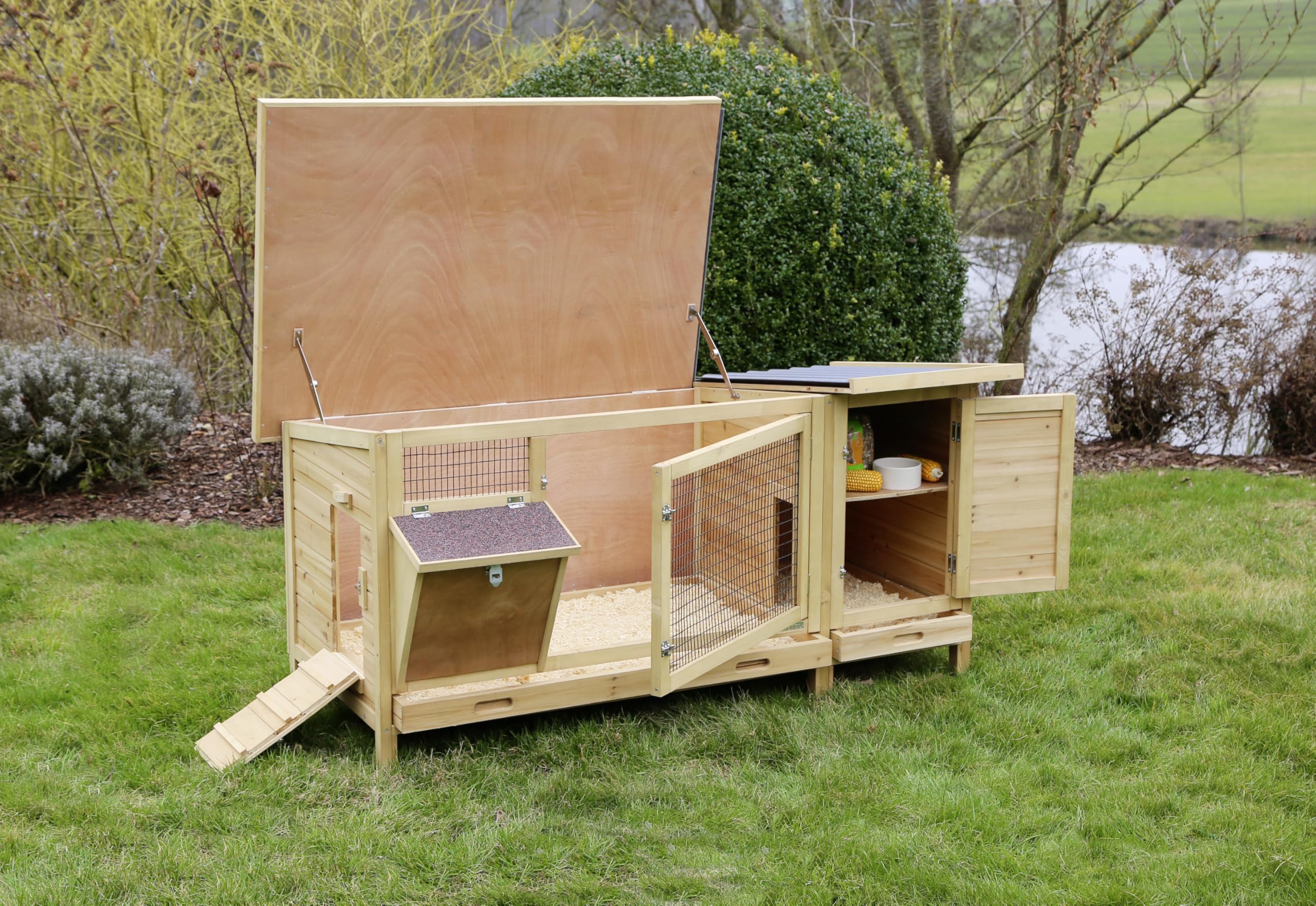 kerbl-pet-clapier-xxl-vario-155-x-76-x-80-cm-bois-avec-r-telier-foin image 2