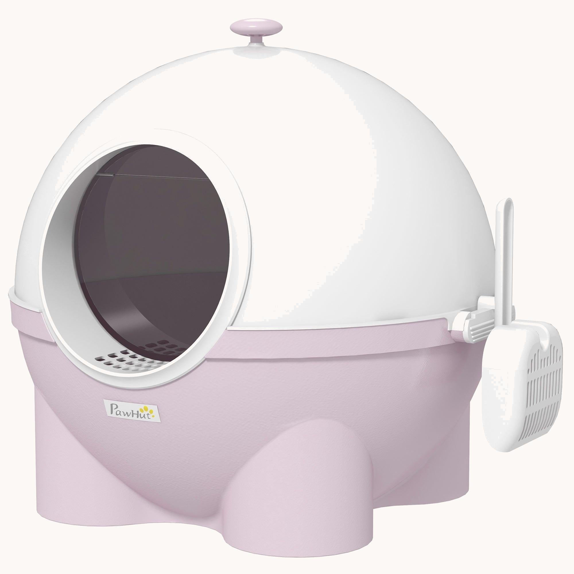 pawhut-bac-liti-re-pour-chat-ferm-avec-couvercle-et-tapis-anti-fuites-rose-clair image 1