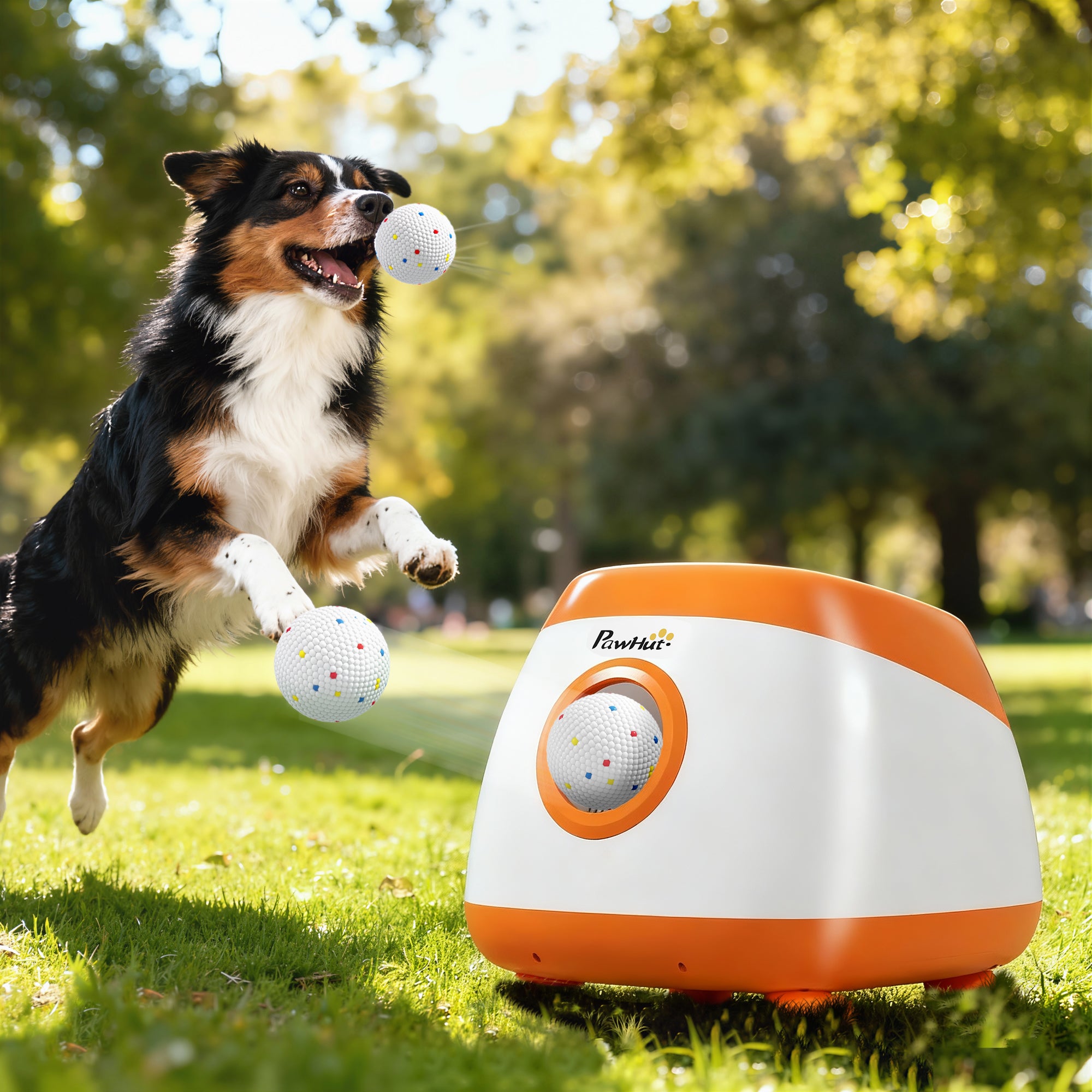 pawhut-lanceur-de-balles-automatique-pour-chien-avec-3-balles-etpu-8-24-m-orange image 4