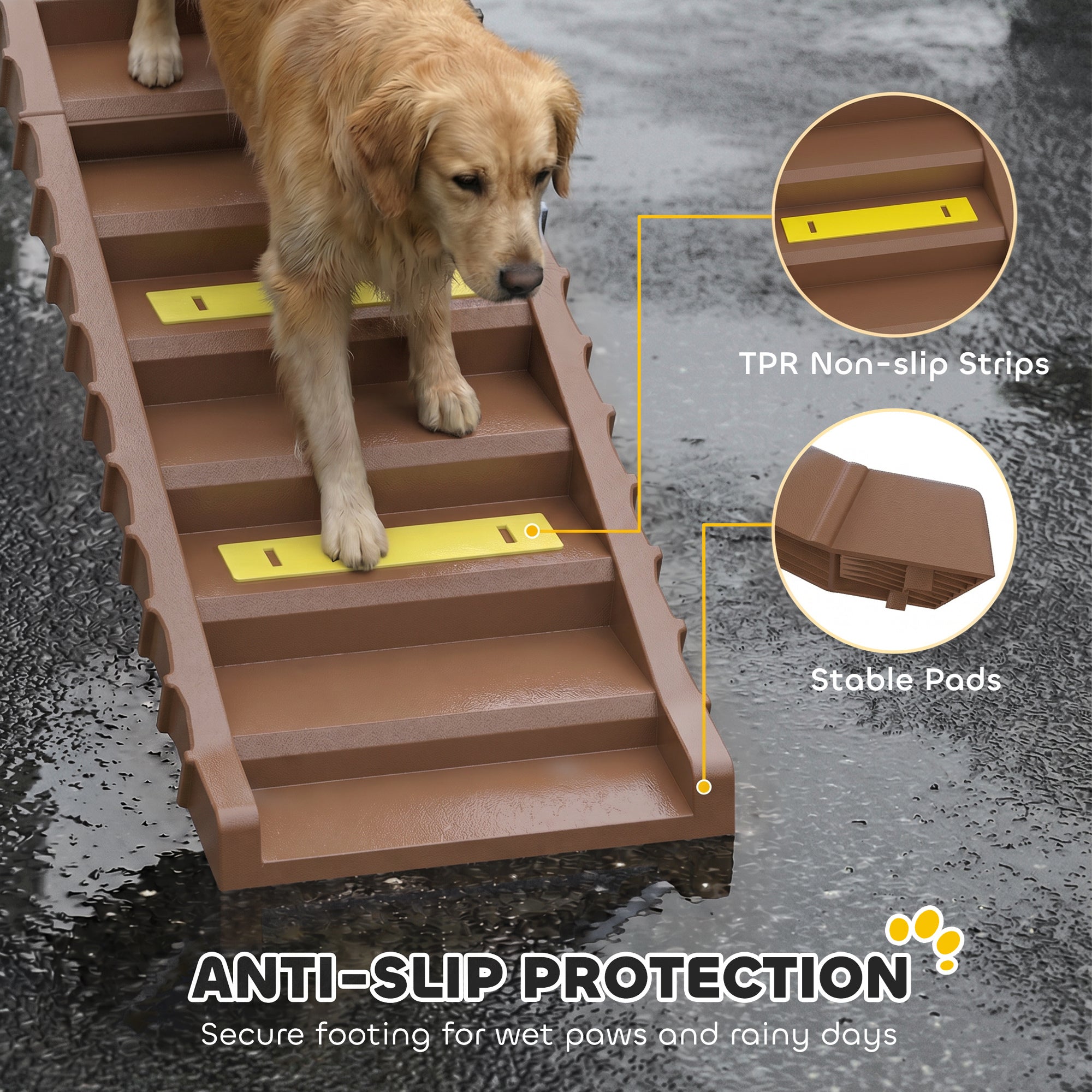 pawhut-rampe-pliable-10-marches-pour-chien-voiture-et-lit-haut-marron image 7