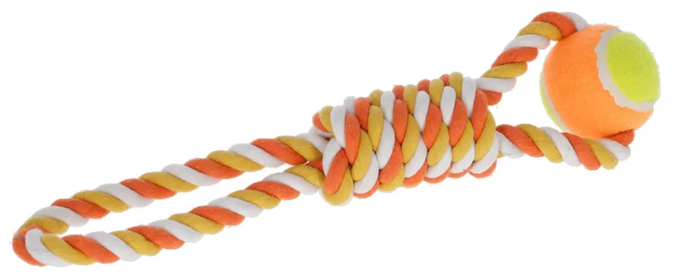kerbl-pet-jouet-balle-avec-corde-coton-orange-jaune-37-cm image 1