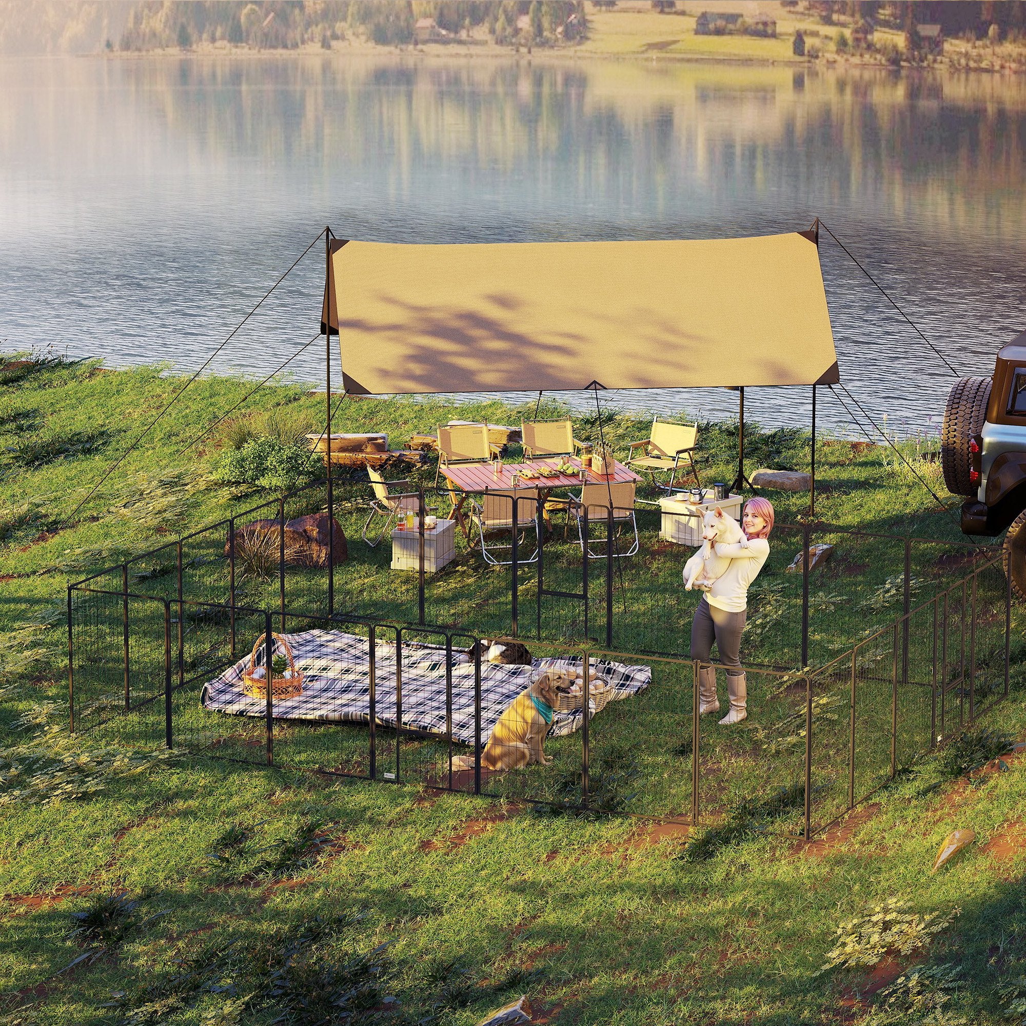 pawhut-parc-modulable-24-panneaux-113-cm-chien-int-rieur-ext-rieur-avec-porte-ve image 5