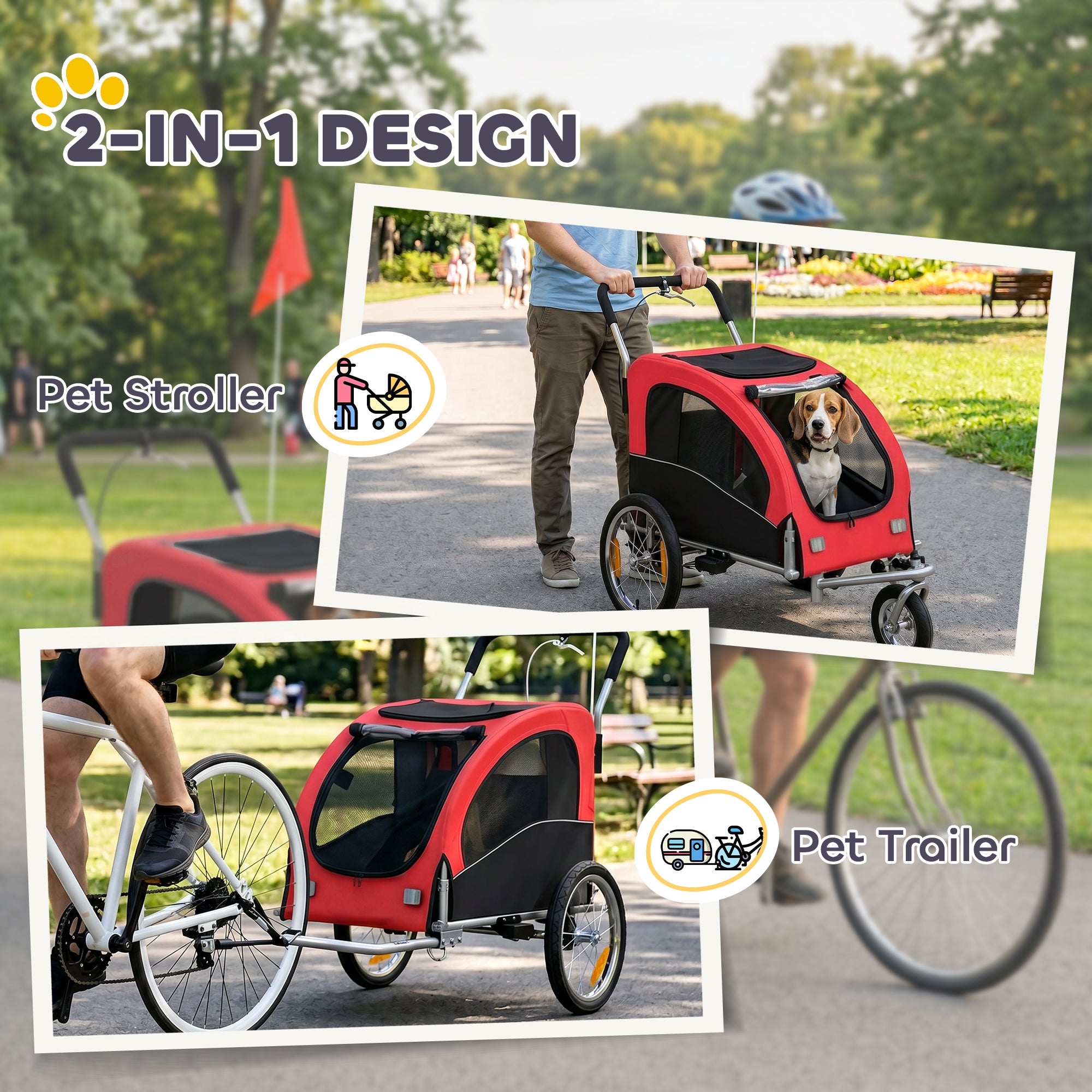 pawhut-remorque-v-lo-chien-2-en-1-rouge-avec-suspension-jusqu-44-lbs image 6