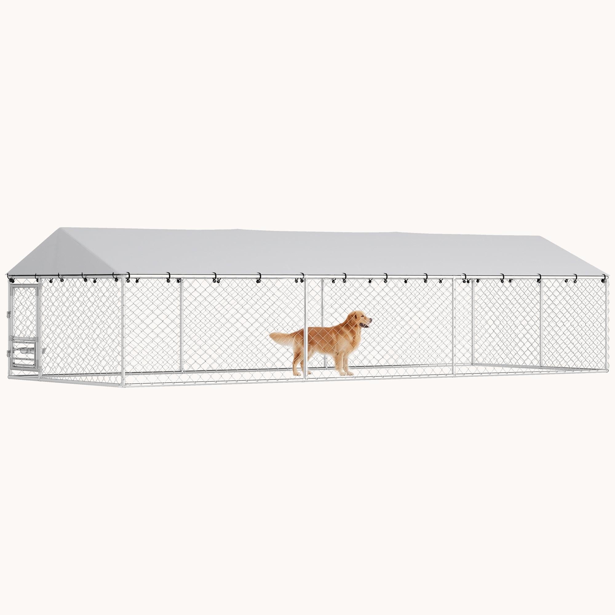 pawhut-enclos-ext-rieur-pour-chien-avec-toit-gamelles-rotatives-et-double-verrou image 1