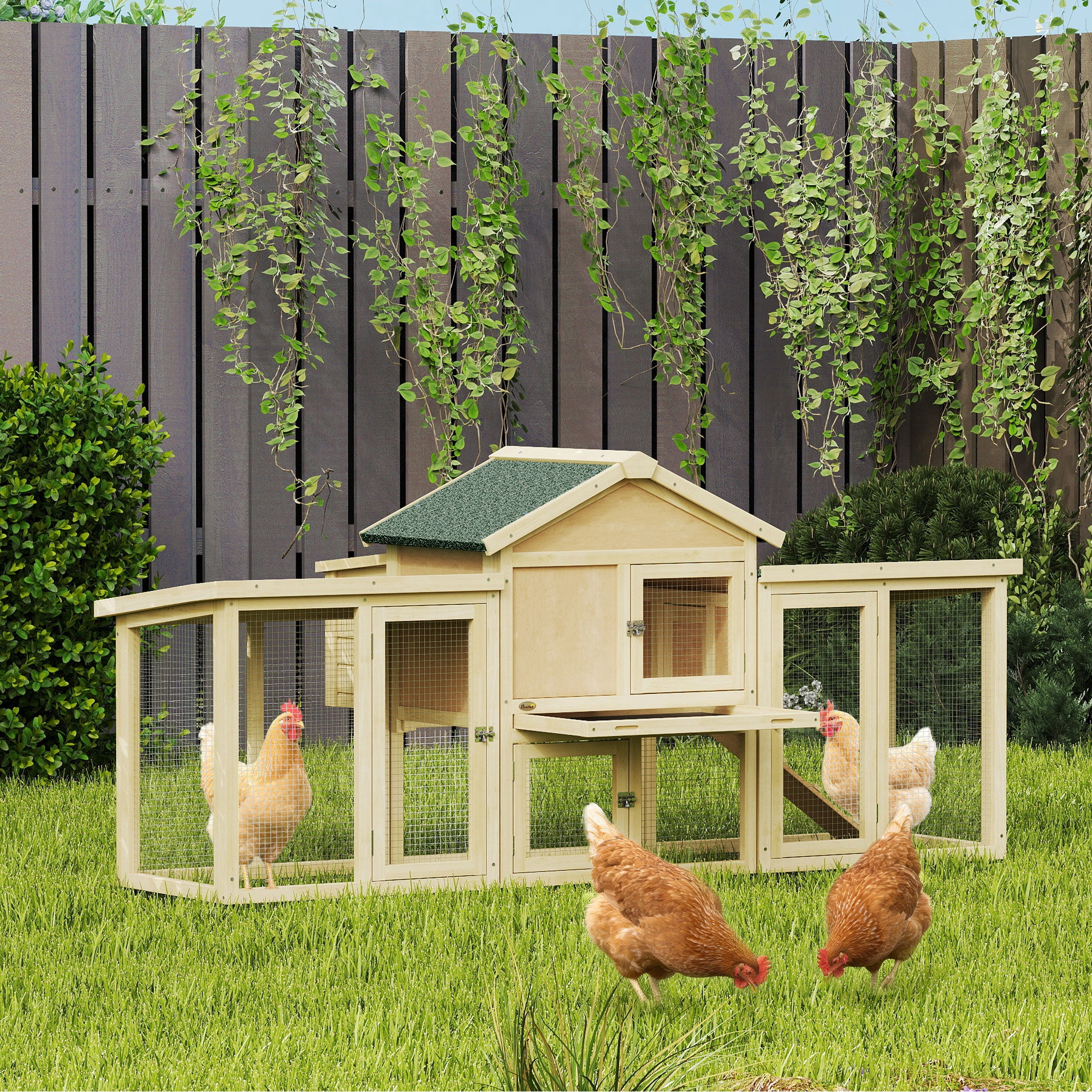 pawhut-poulailler-avec-double-enclos-lat-raux-pondoir-et-rampe-naturel image 3