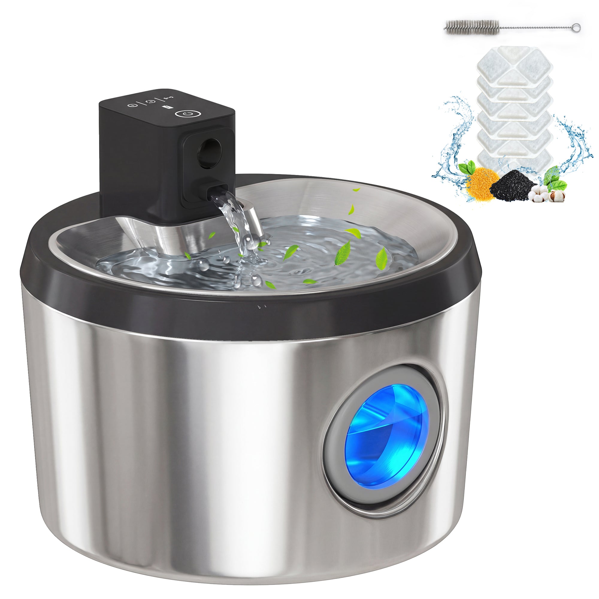 pawhut-fontaine-eau-sans-fil-4l-inox-avec-d-tecteur-de-mouvement-6-filtres image 1