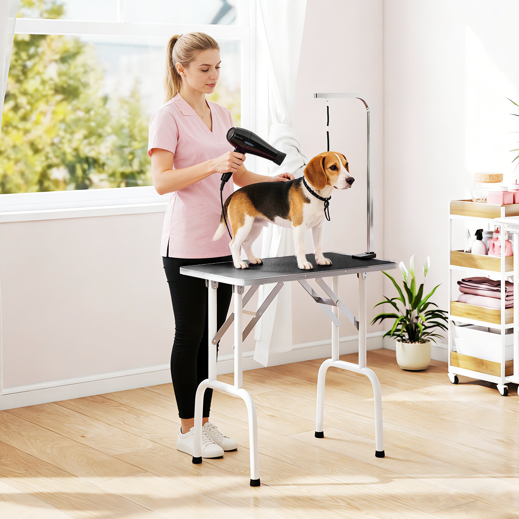 pawhut-table-de-toilettage-chien-pliable-81-cm-avec-bras-r-glable-20-60-cm-noire image 4
