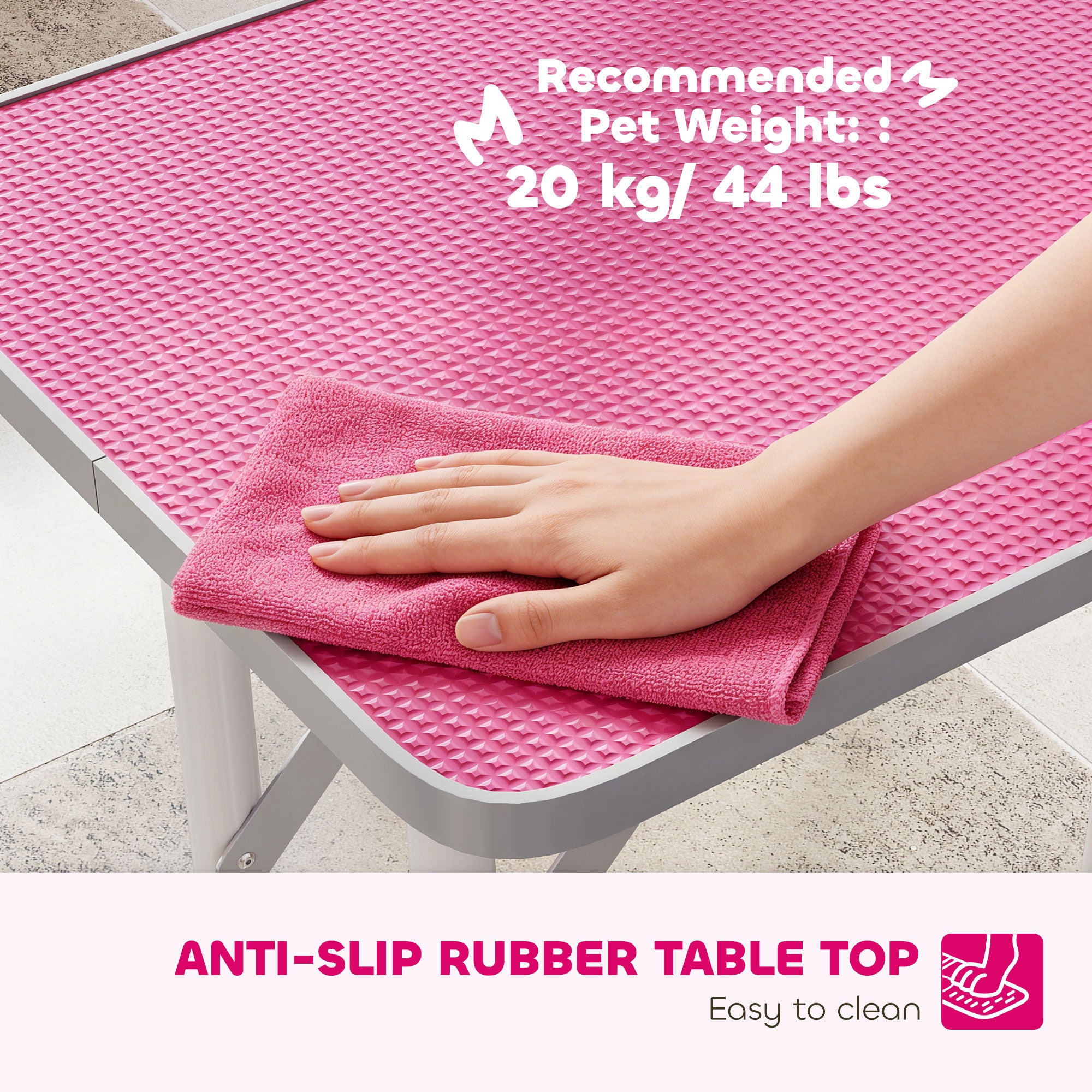 pawhut-table-de-toilettage-pliable-81-cm-rose-avec-bras-r-glable-et-surface-anti image 8