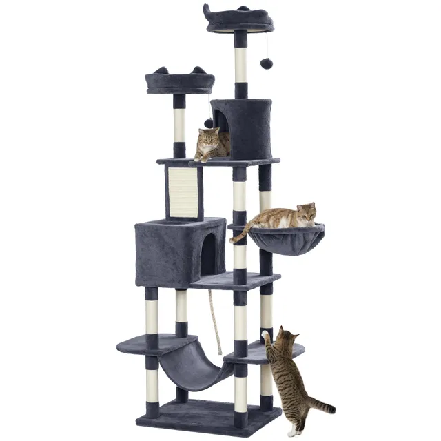 pawhut-arbre-chat-206-cm-multi-niveaux-gris-fonc image 1